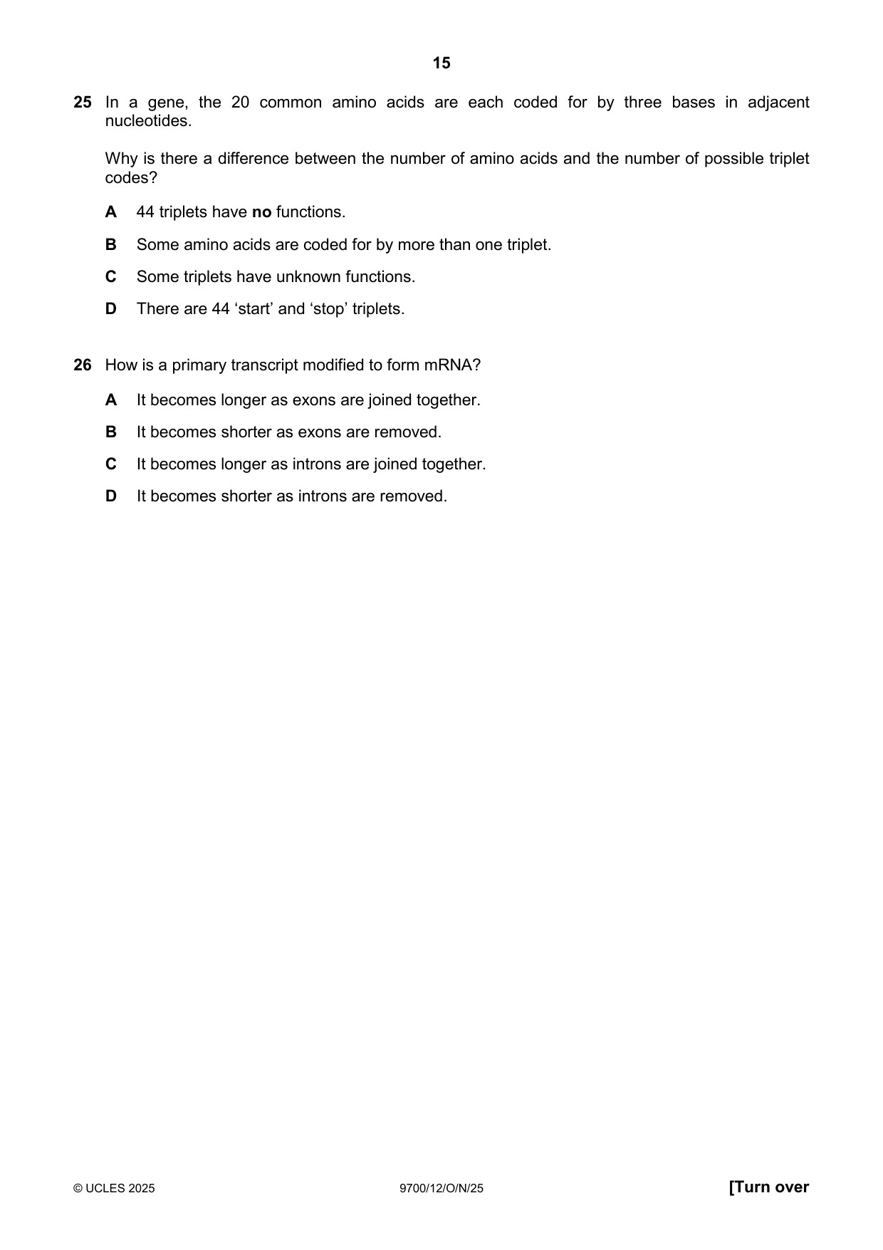 Cambridge A Level Biology 9700 2025 Oct/Nov Paper 1 · Variant 2 question paper, page 15 of 24