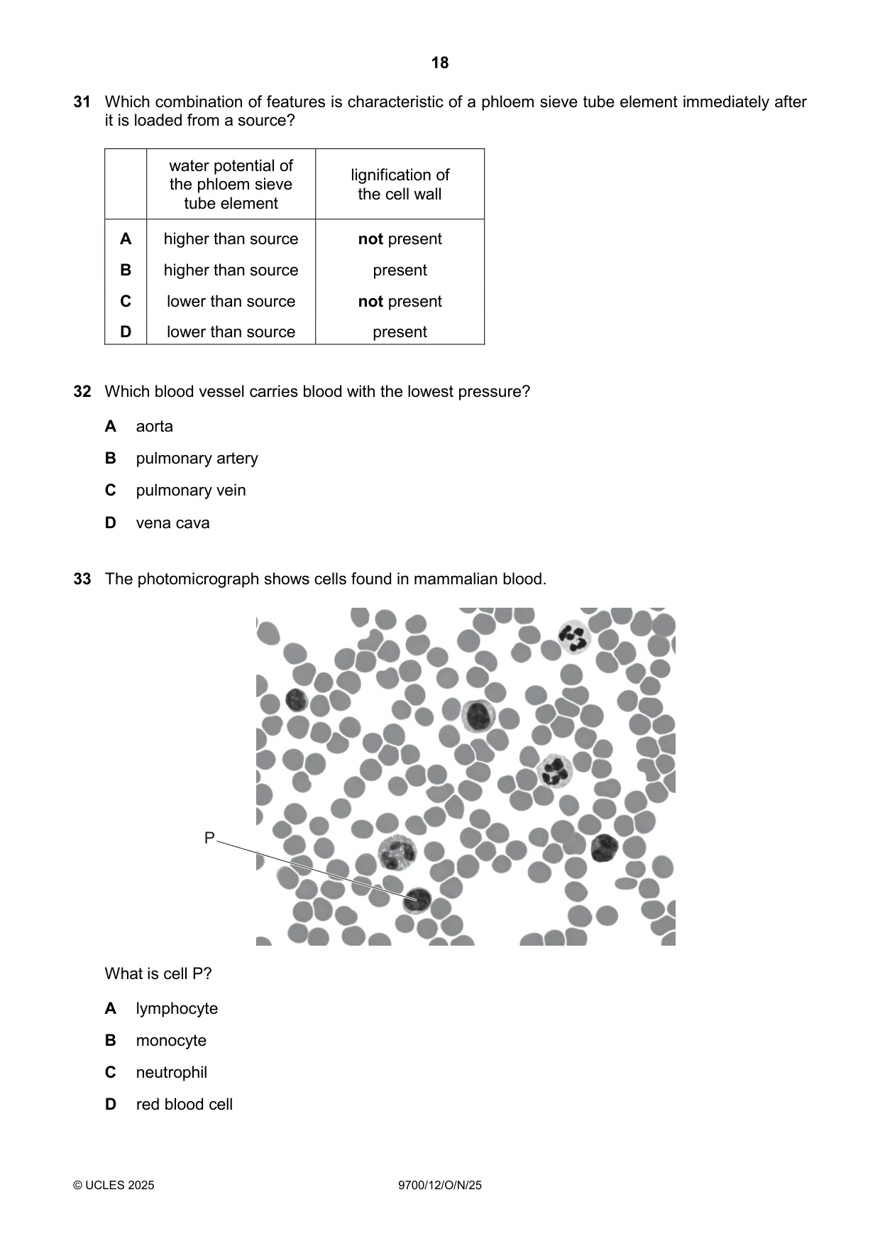 Cambridge A Level Biology 9700 2025 Oct/Nov Paper 1 · Variant 2 question paper, page 18 of 24
