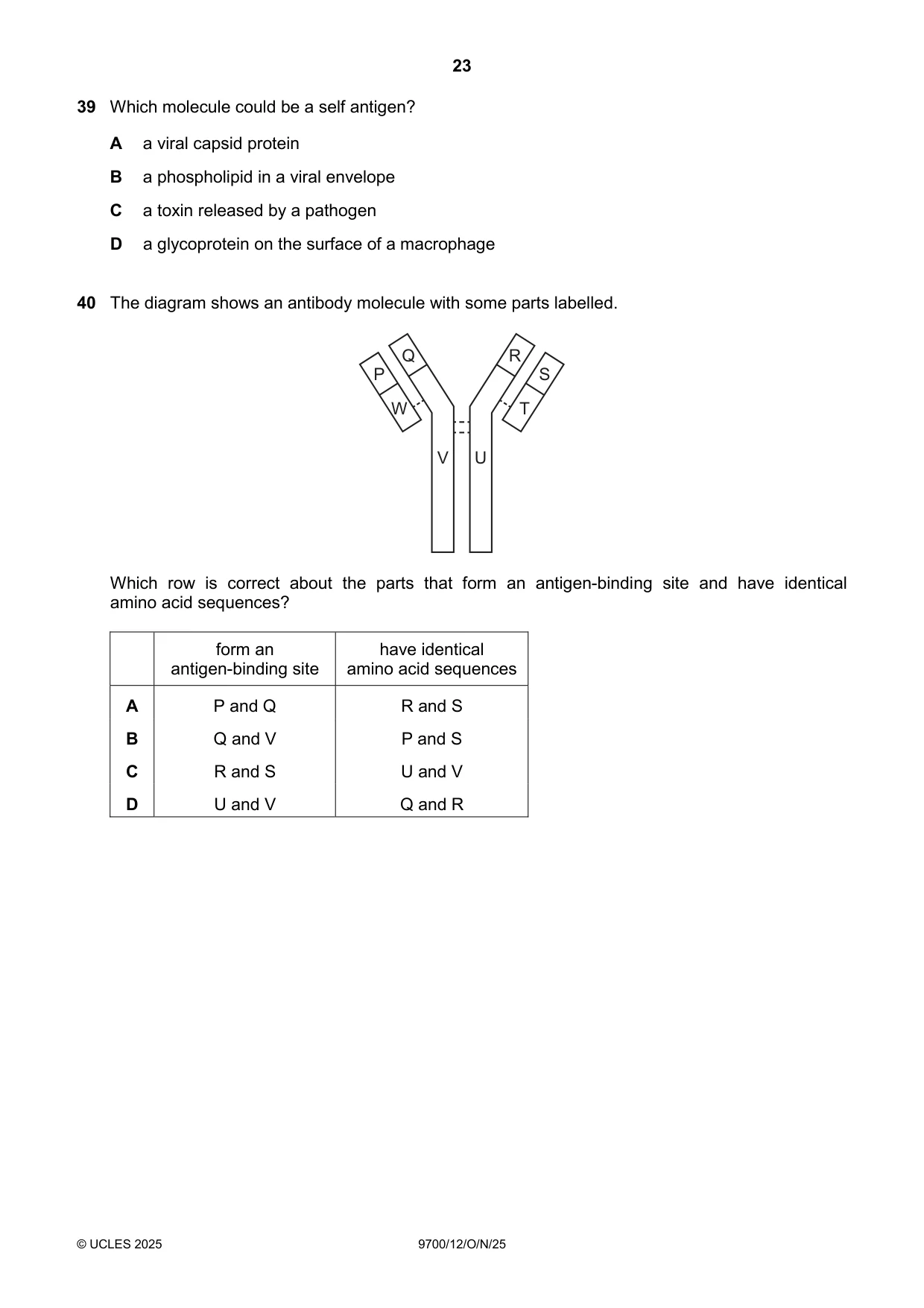 Cambridge A Level Biology 9700 2025 Oct/Nov Paper 1 · Variant 2 question paper, page 23 of 24