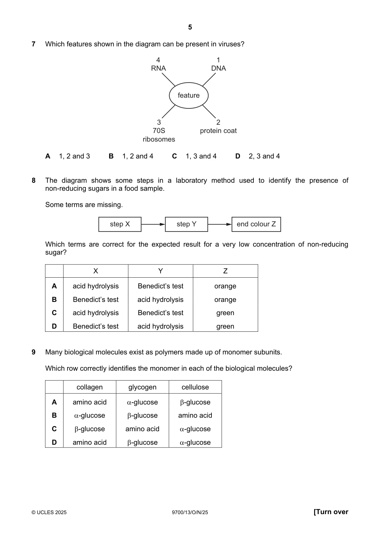 Cambridge A Level Biology 9700 2025 Oct/Nov Paper 1 · Variant 3 question paper, page 5 of 20
