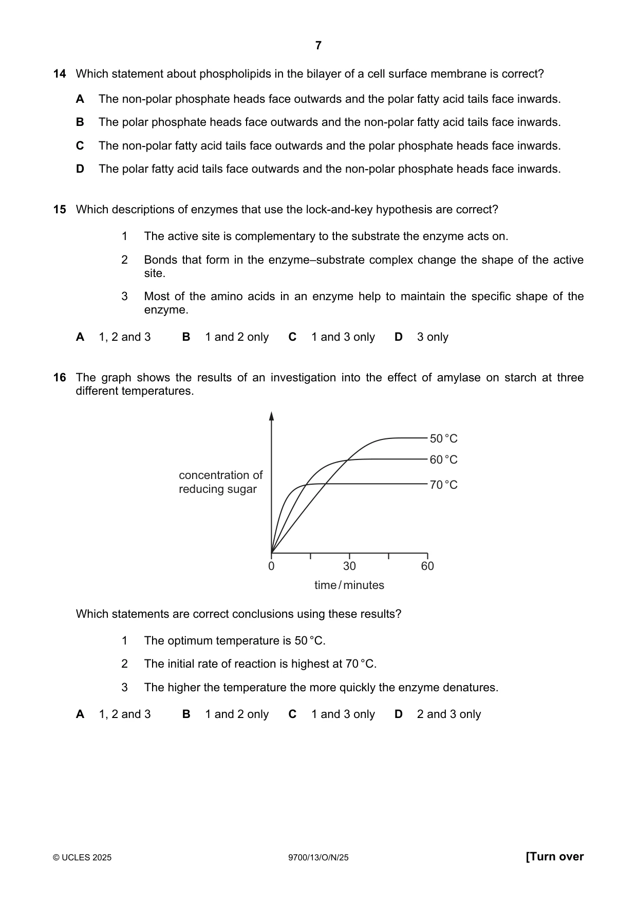 Cambridge A Level Biology 9700 2025 Oct/Nov Paper 1 · Variant 3 question paper, page 7 of 20