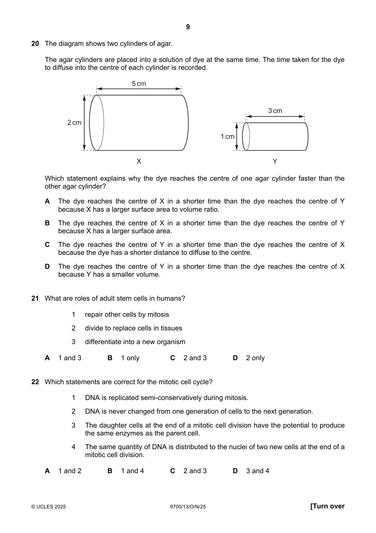 Cambridge A Level Biology 9700 2025 Oct/Nov Paper 1 · Variant 3 question paper, page 9 of 20