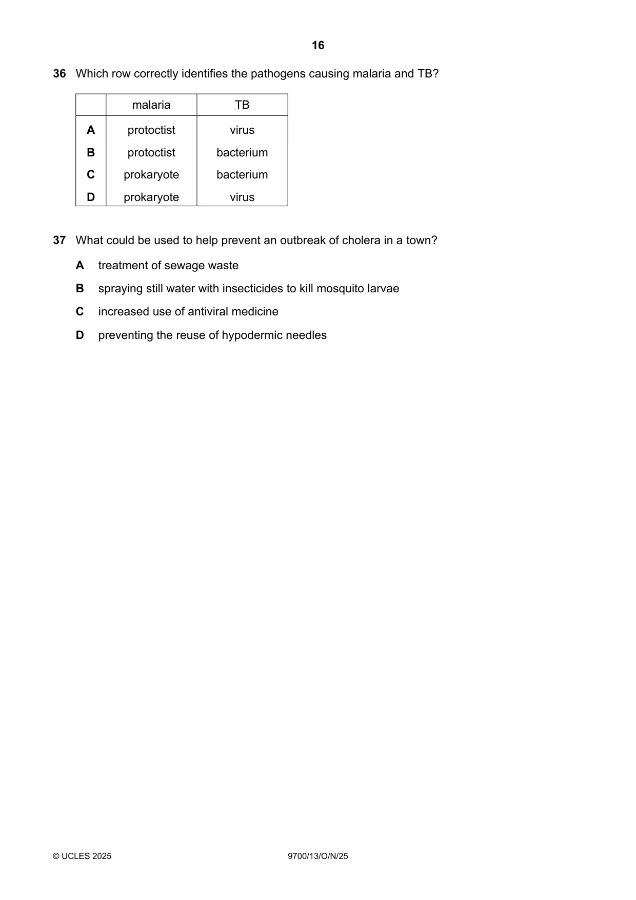 Cambridge A Level Biology 9700 2025 Oct/Nov Paper 1 · Variant 3 question paper, page 16 of 20