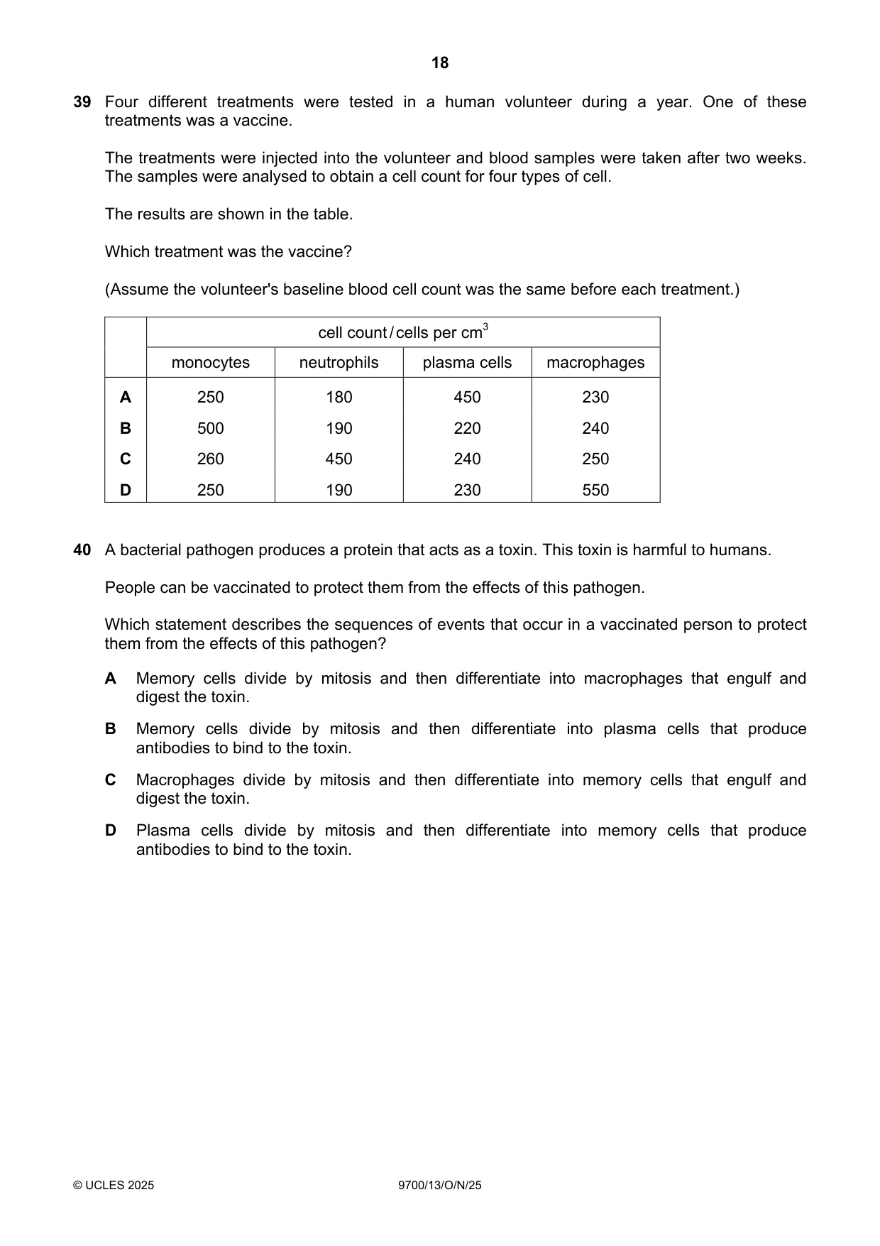 Cambridge A Level Biology 9700 2025 Oct/Nov Paper 1 · Variant 3 question paper, page 18 of 20
