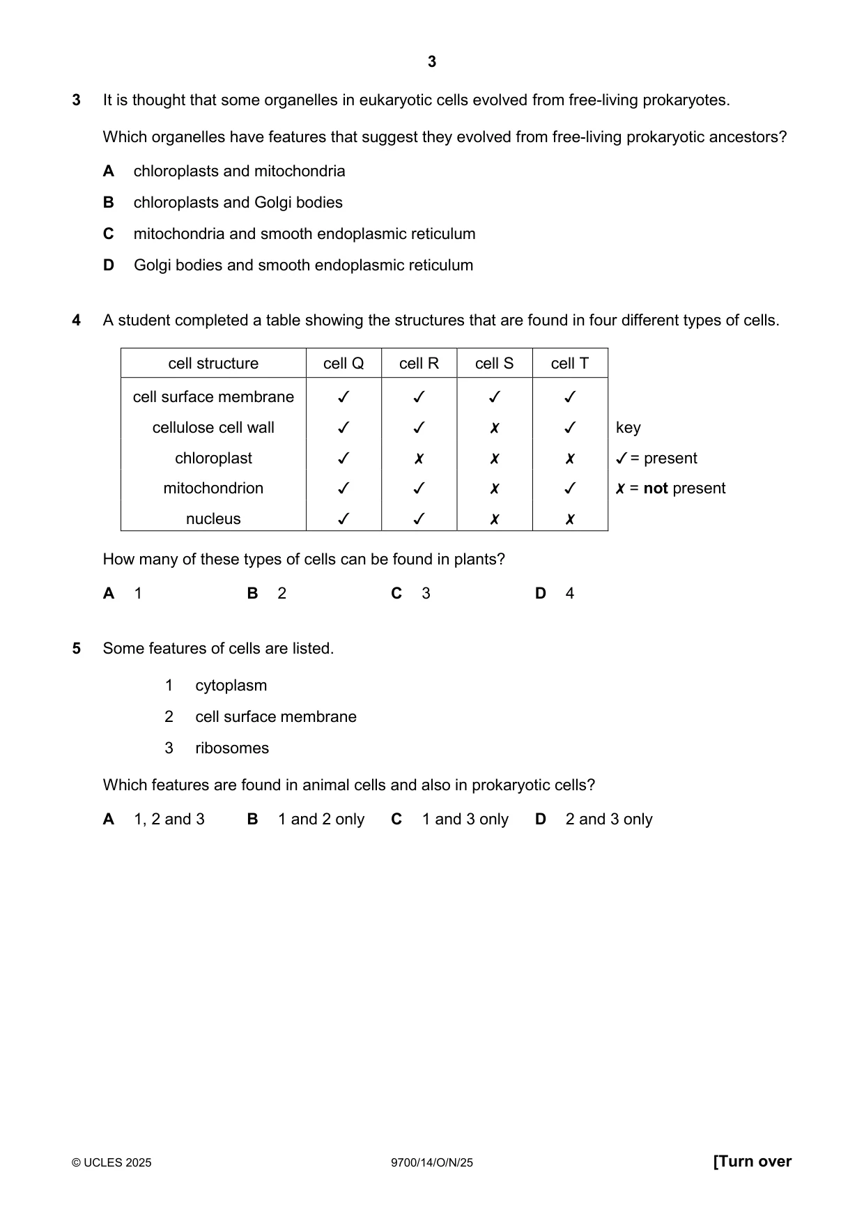 Cambridge A Level Biology 9700 2025 Oct/Nov Paper 1 · Variant 4 question paper, page 3 of 20