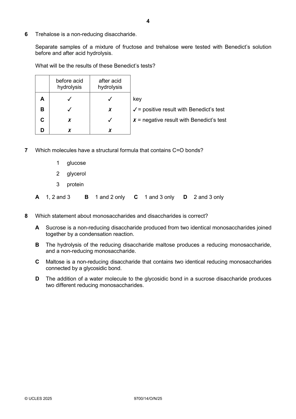 Cambridge A Level Biology 9700 2025 Oct/Nov Paper 1 · Variant 4 question paper, page 4 of 20