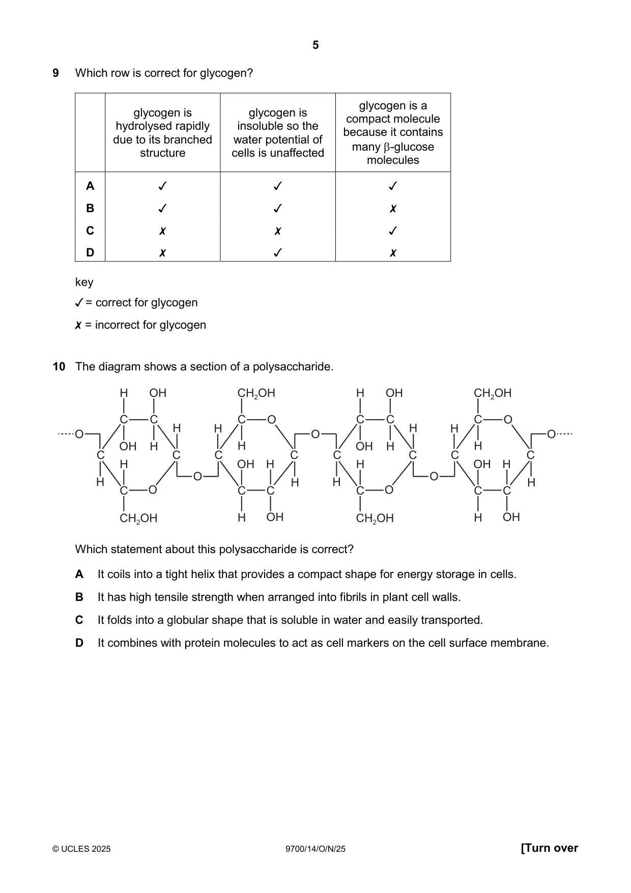 Cambridge A Level Biology 9700 2025 Oct/Nov Paper 1 · Variant 4 question paper, page 5 of 20