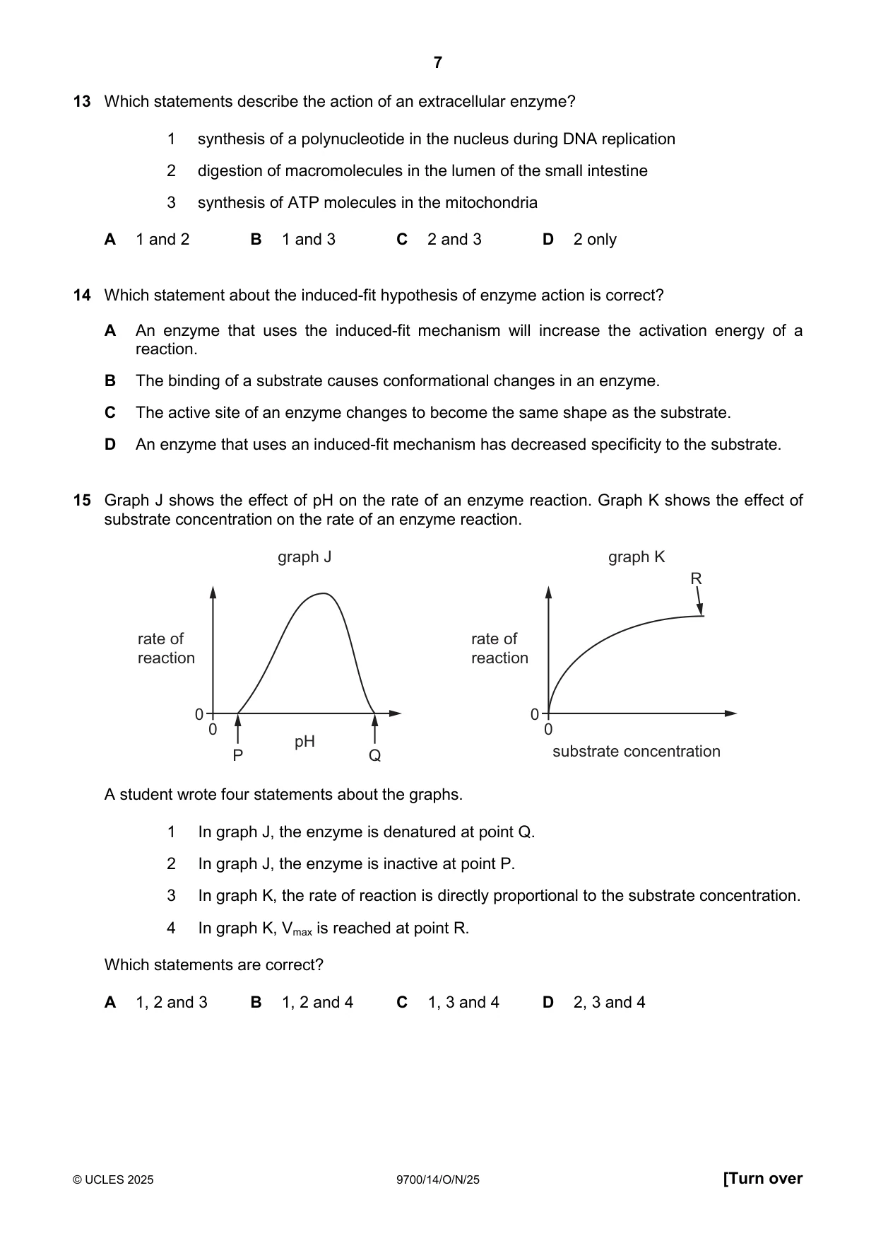 Cambridge A Level Biology 9700 2025 Oct/Nov Paper 1 · Variant 4 question paper, page 7 of 20
