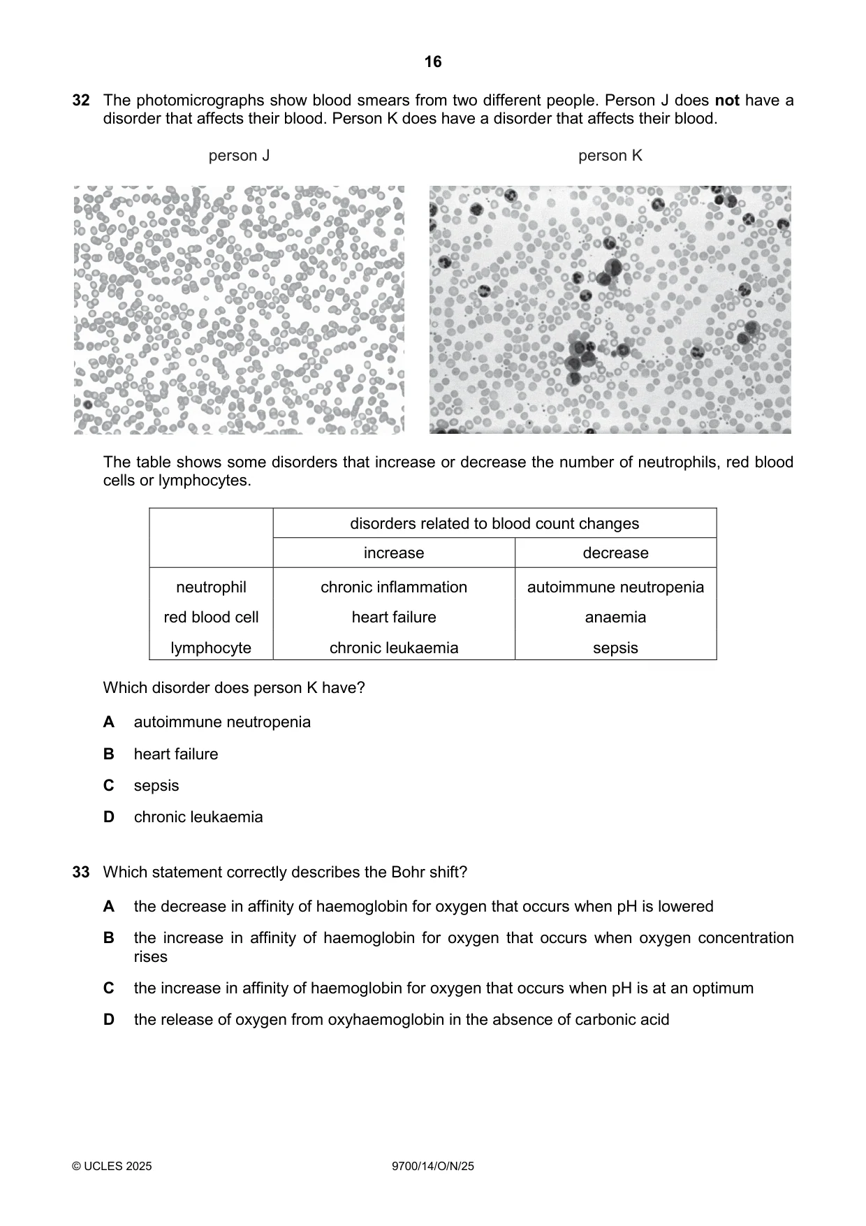 Cambridge A Level Biology 9700 2025 Oct/Nov Paper 1 · Variant 4 question paper, page 16 of 20