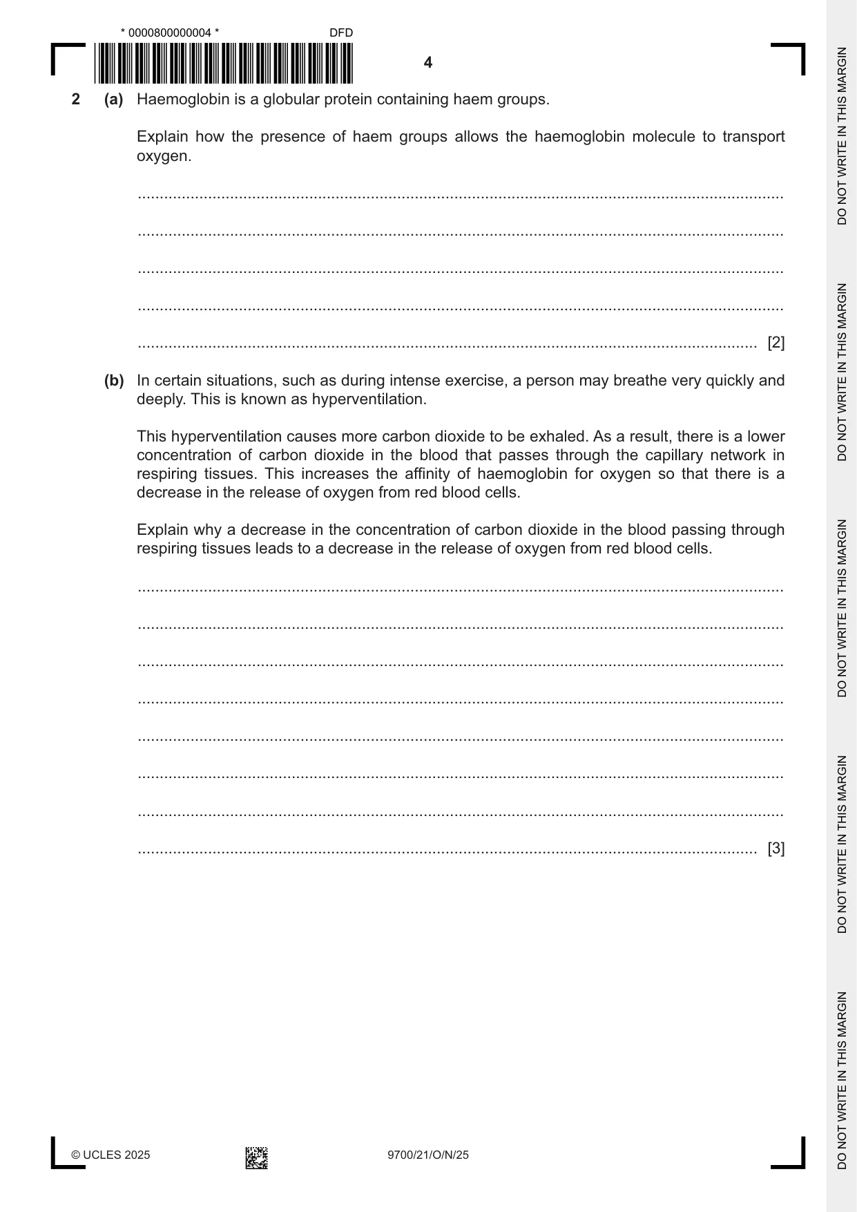 Cambridge A Level Biology 9700 2025 Oct/Nov Paper 2 · Variant 1 question paper, page 4 of 20