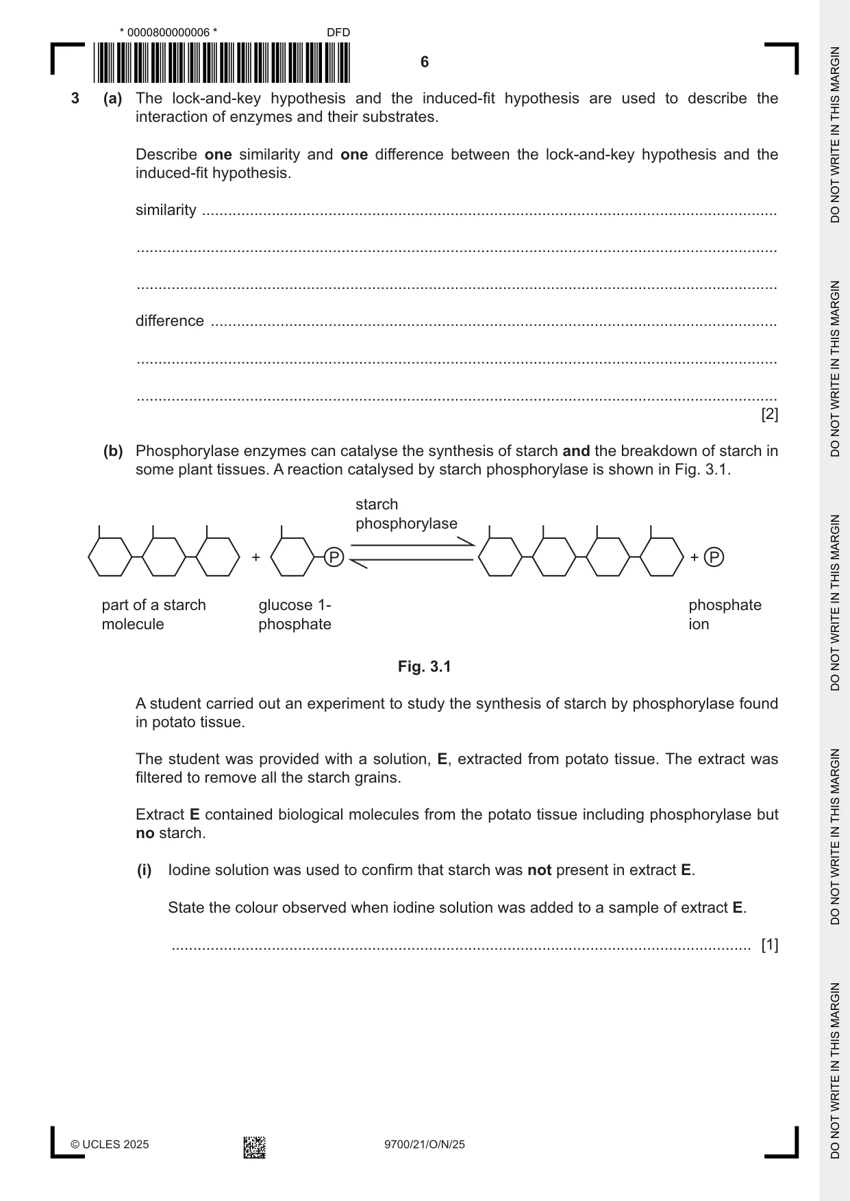 Cambridge A Level Biology 9700 2025 Oct/Nov Paper 2 · Variant 1 question paper, page 6 of 20