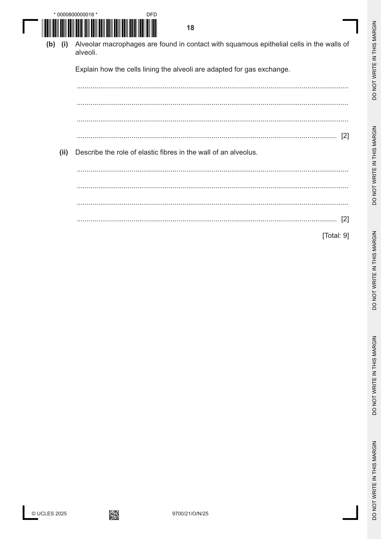 Cambridge A Level Biology 9700 2025 Oct/Nov Paper 2 · Variant 1 question paper, page 18 of 20