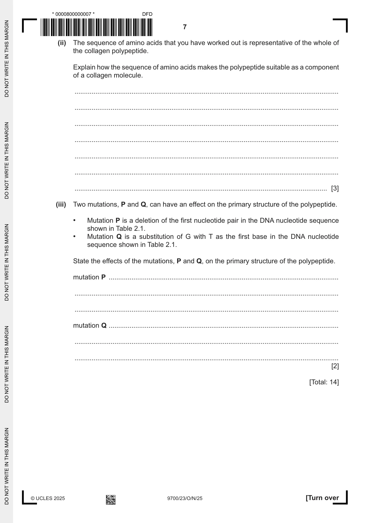 Cambridge A Level Biology 9700 2025 Oct/Nov Paper 2 · Variant 3 question paper, page 7 of 20