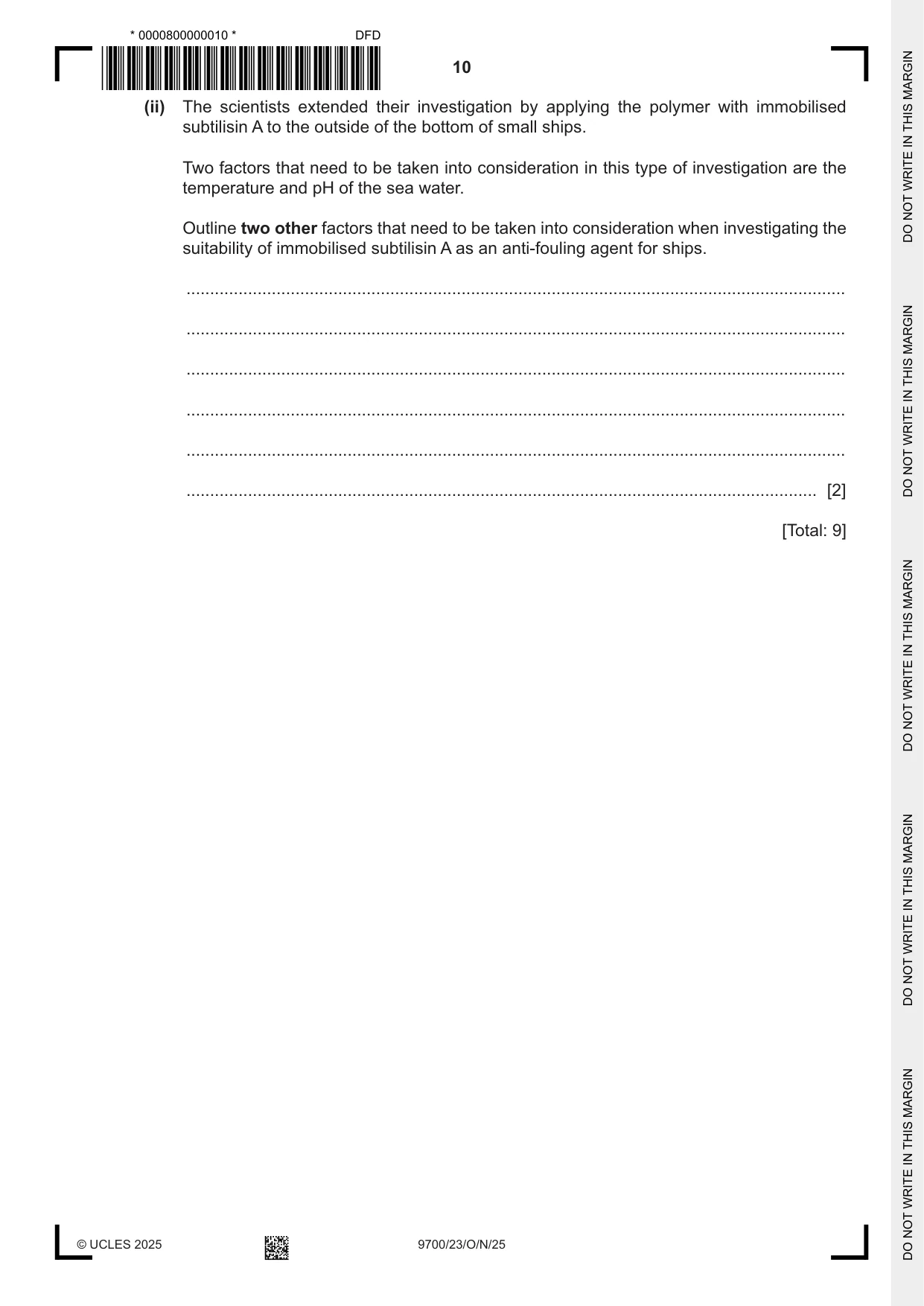 Cambridge A Level Biology 9700 2025 Oct/Nov Paper 2 · Variant 3 question paper, page 10 of 20