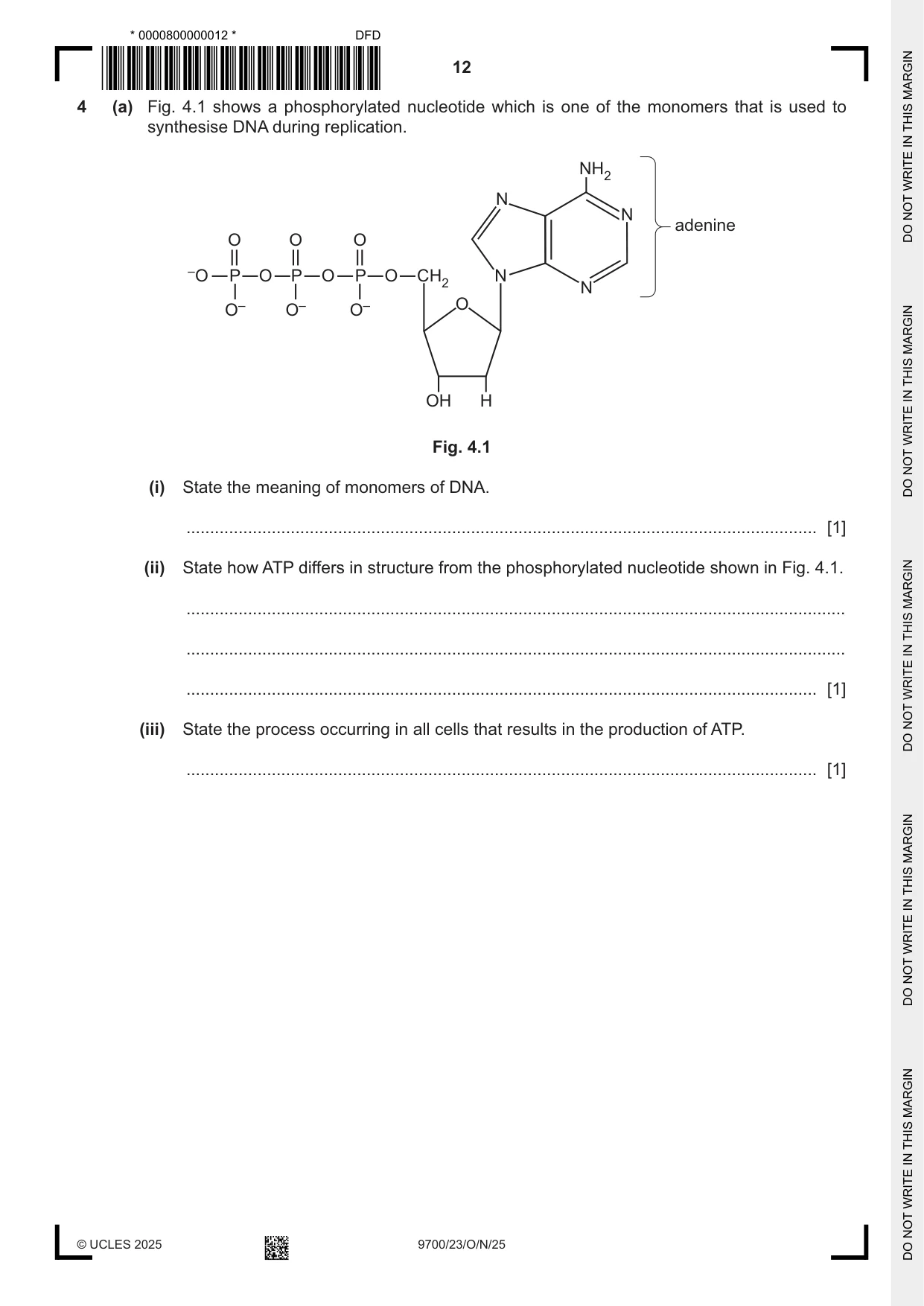 Cambridge A Level Biology 9700 2025 Oct/Nov Paper 2 · Variant 3 question paper, page 12 of 20