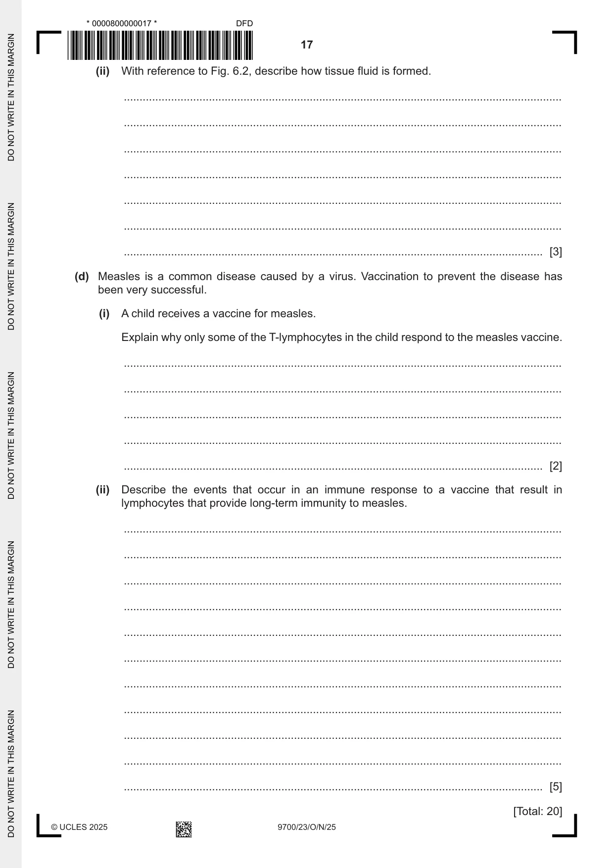 Cambridge A Level Biology 9700 2025 Oct/Nov Paper 2 · Variant 3 question paper, page 17 of 20