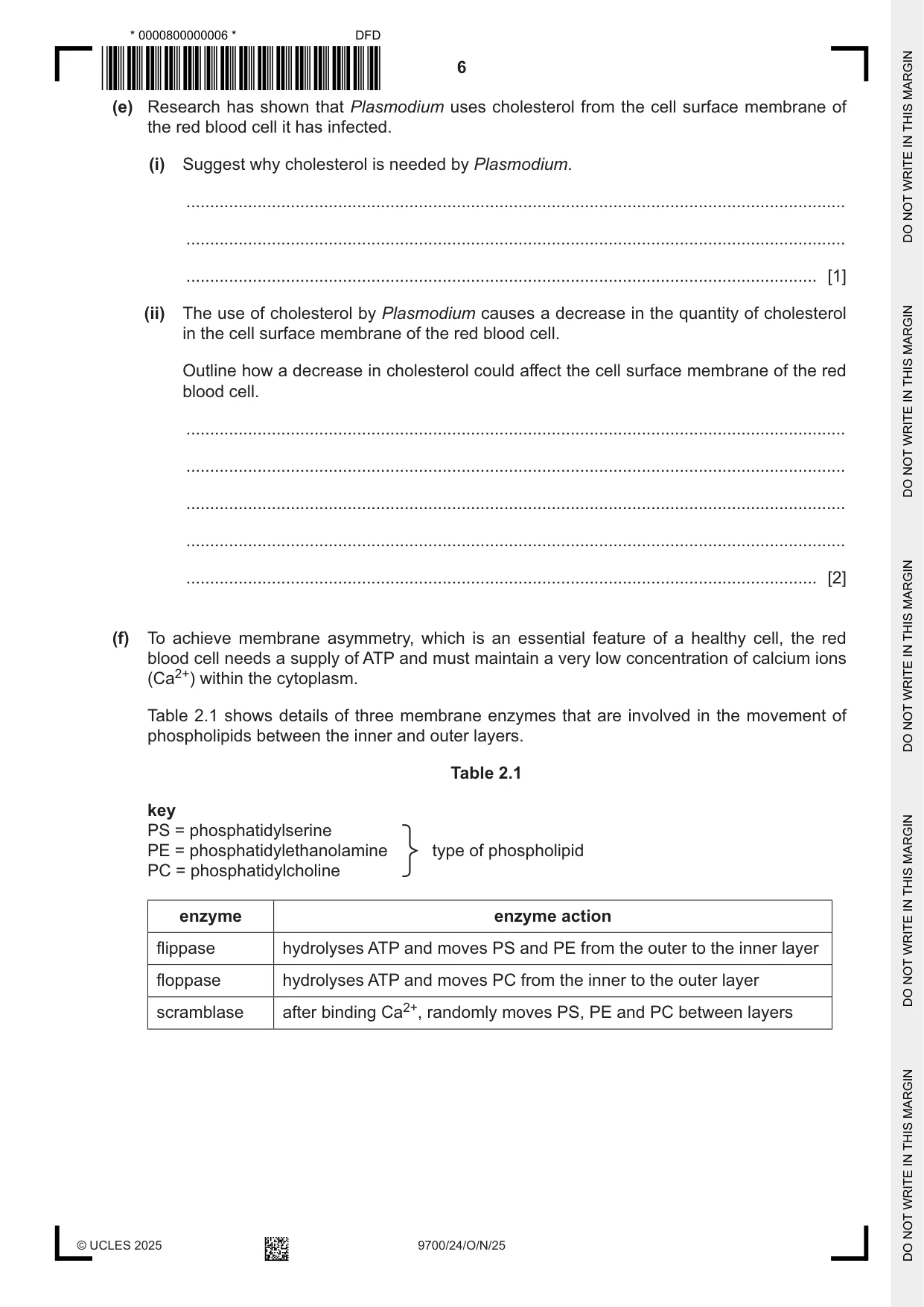 Cambridge A Level Biology 9700 2025 Oct/Nov Paper 2 · Variant 4 question paper, page 6 of 16