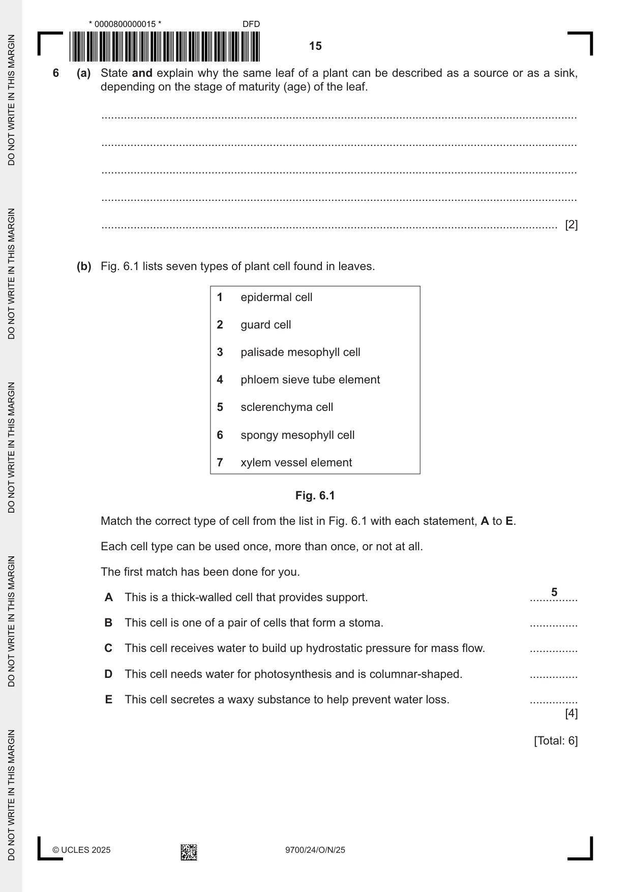 Cambridge A Level Biology 9700 2025 Oct/Nov Paper 2 · Variant 4 question paper, page 15 of 16