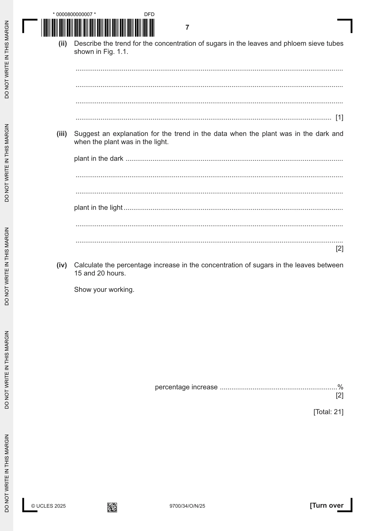 Cambridge A Level Biology 9700 2025 Oct/Nov Paper 3 · Variant 4 question paper, page 7 of 16