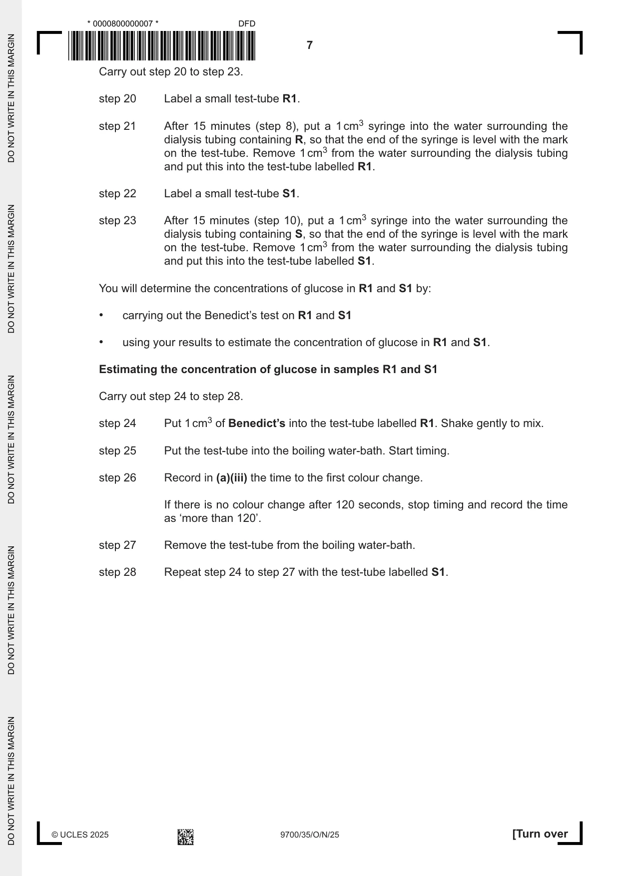 Cambridge A Level Biology 9700 2025 Oct/Nov Paper 3 · Variant 5 question paper, page 7 of 20