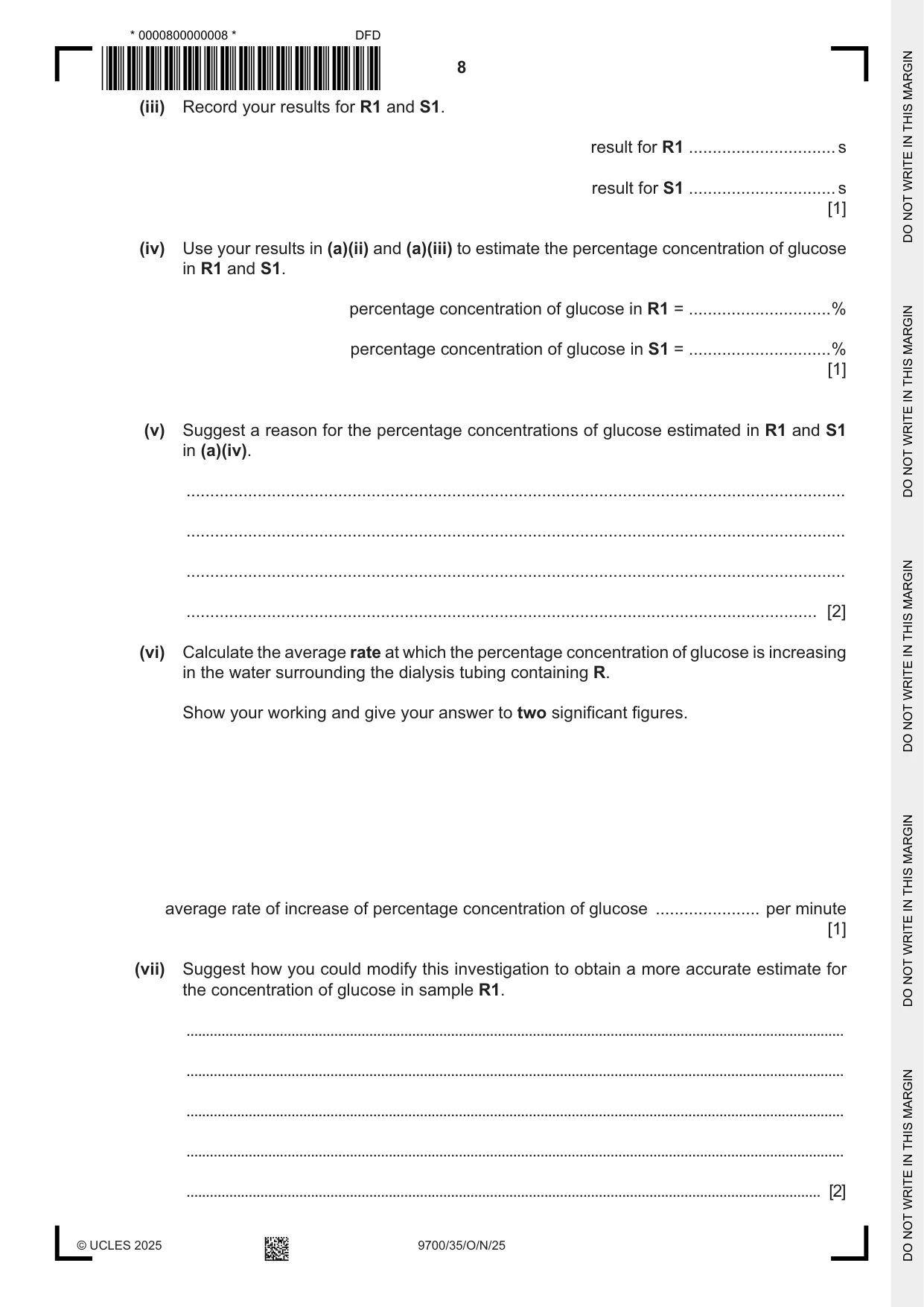Cambridge A Level Biology 9700 2025 Oct/Nov Paper 3 · Variant 5 question paper, page 8 of 20