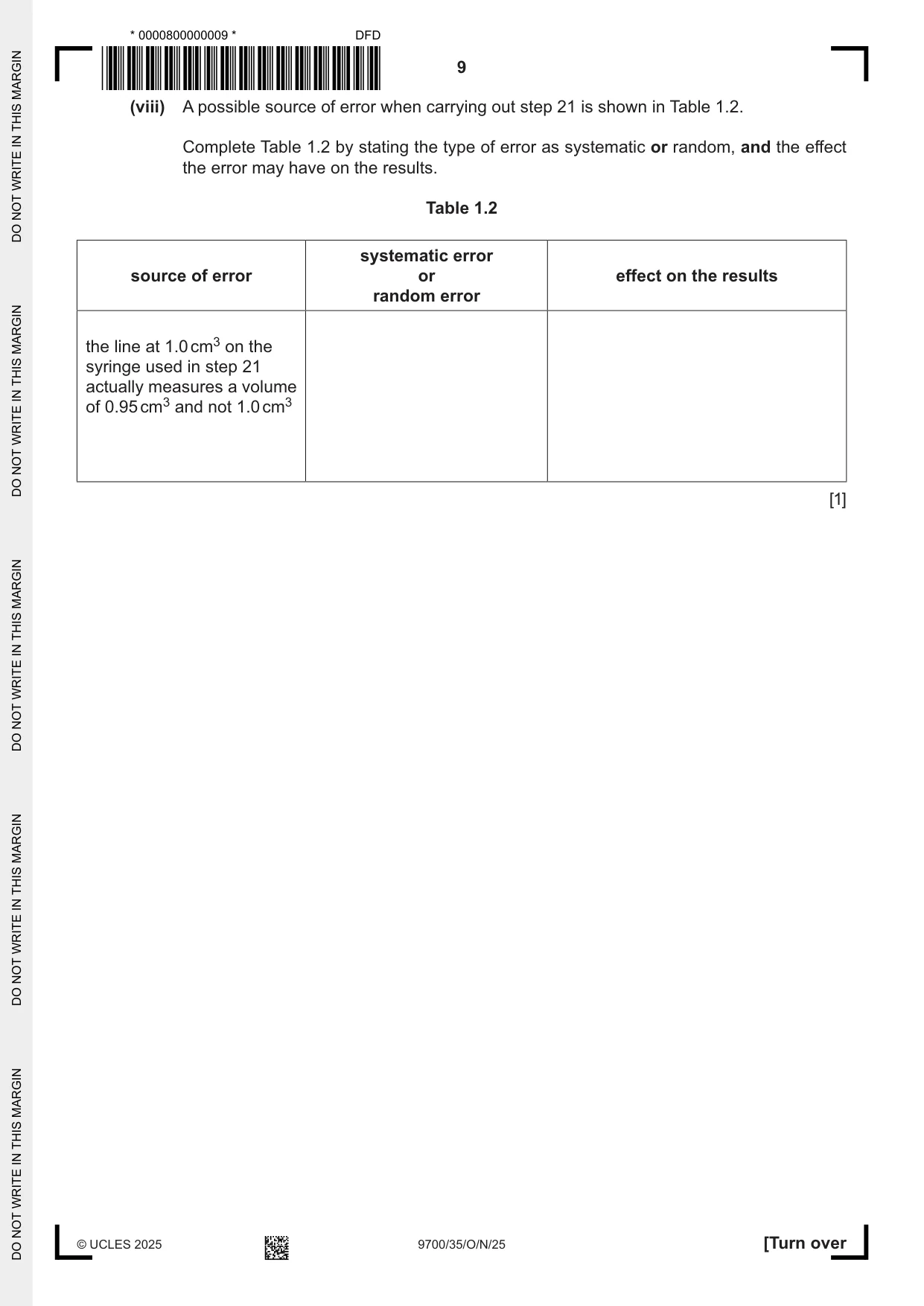 Cambridge A Level Biology 9700 2025 Oct/Nov Paper 3 · Variant 5 question paper, page 9 of 20