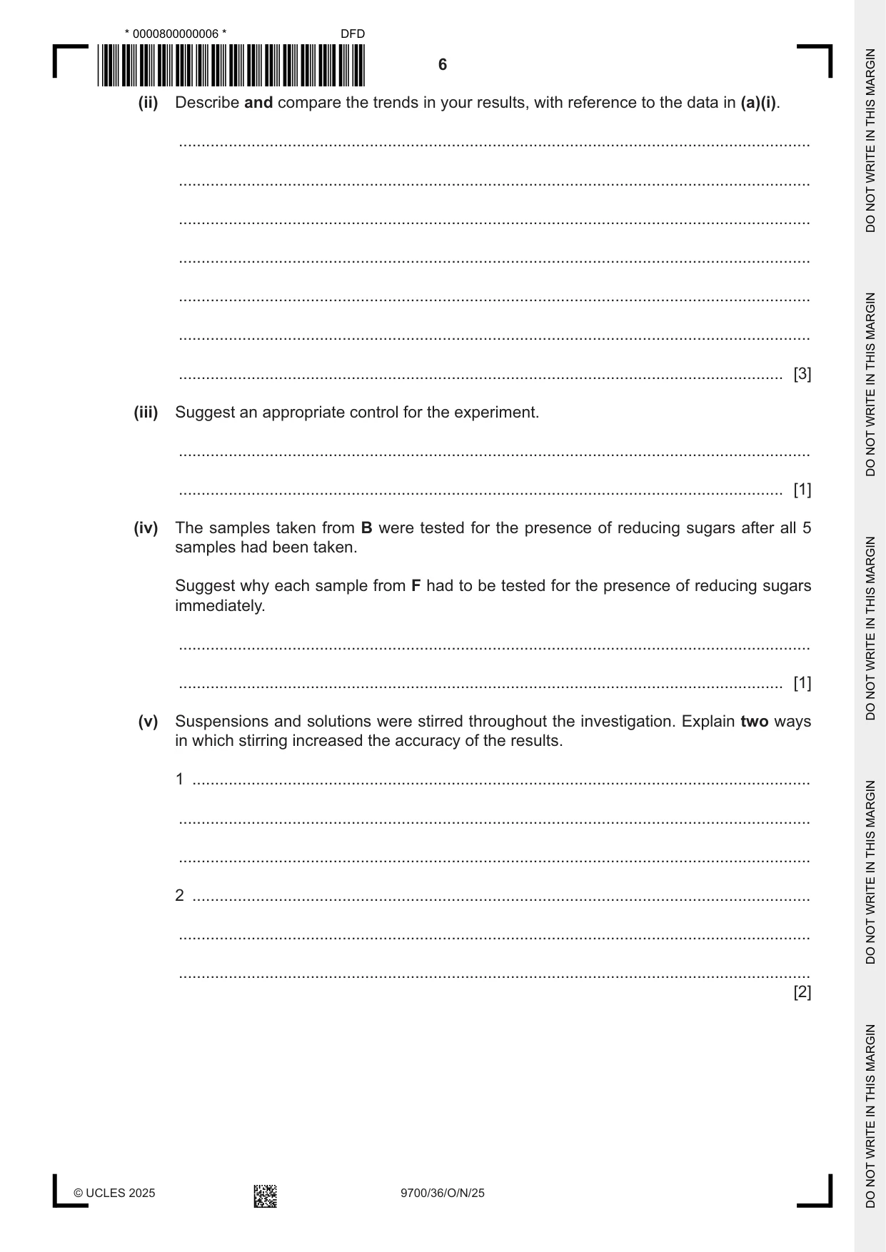 Cambridge A Level Biology 9700 2025 Oct/Nov Paper 3 · Variant 6 question paper, page 6 of 16