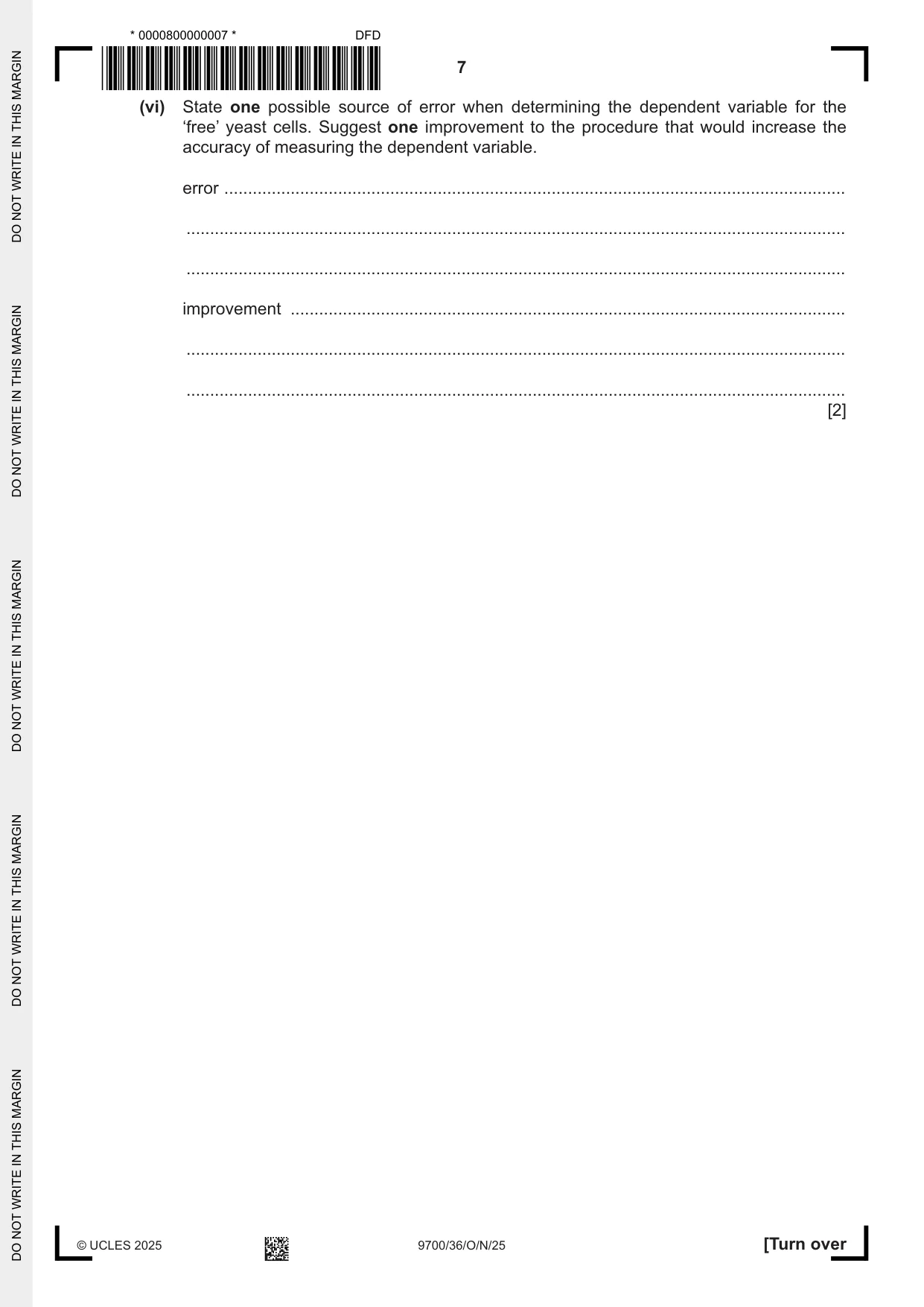 Cambridge A Level Biology 9700 2025 Oct/Nov Paper 3 · Variant 6 question paper, page 7 of 16