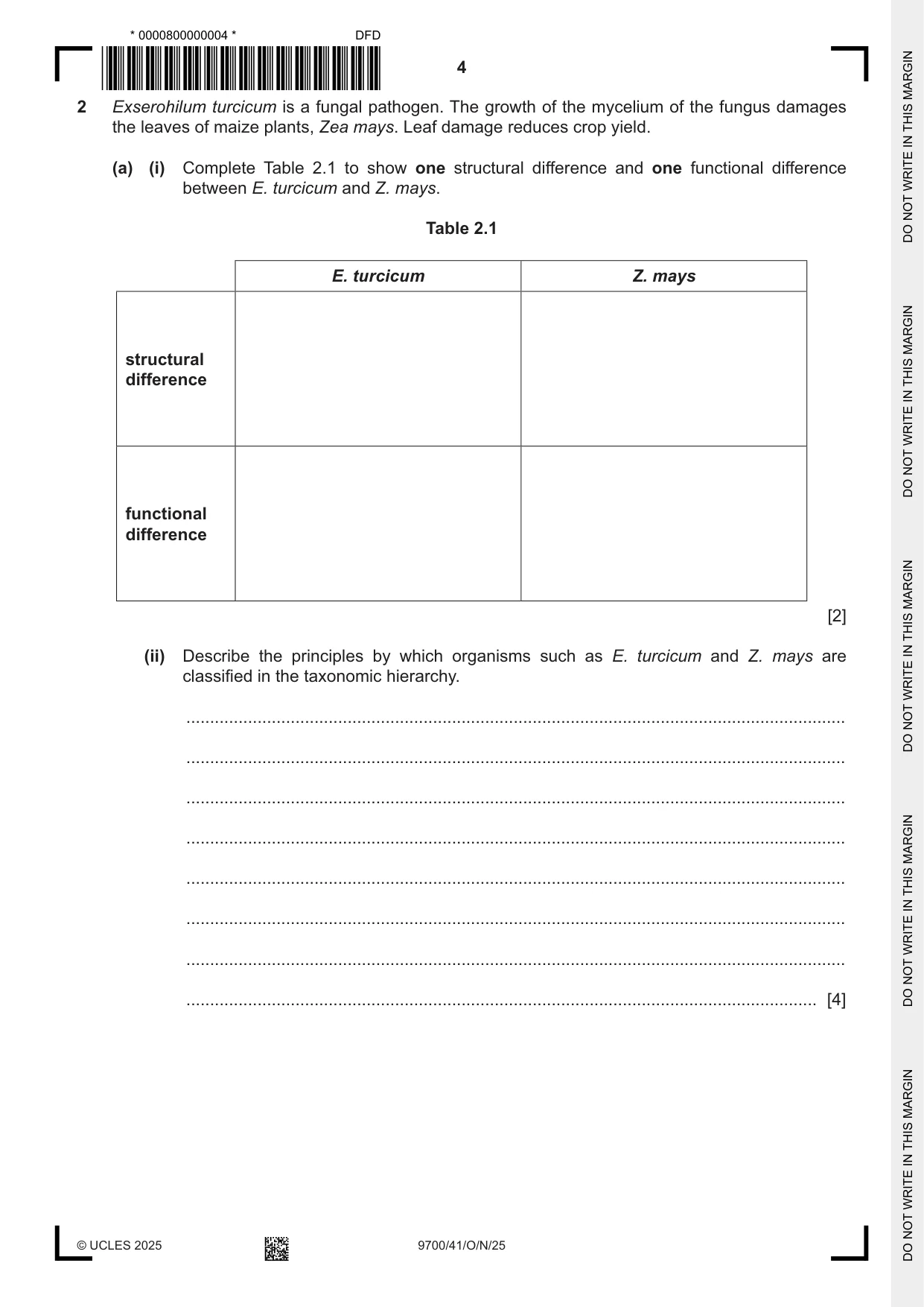 Cambridge A Level Biology 9700 2025 Oct/Nov Paper 4 · Variant 1 question paper, page 4 of 20
