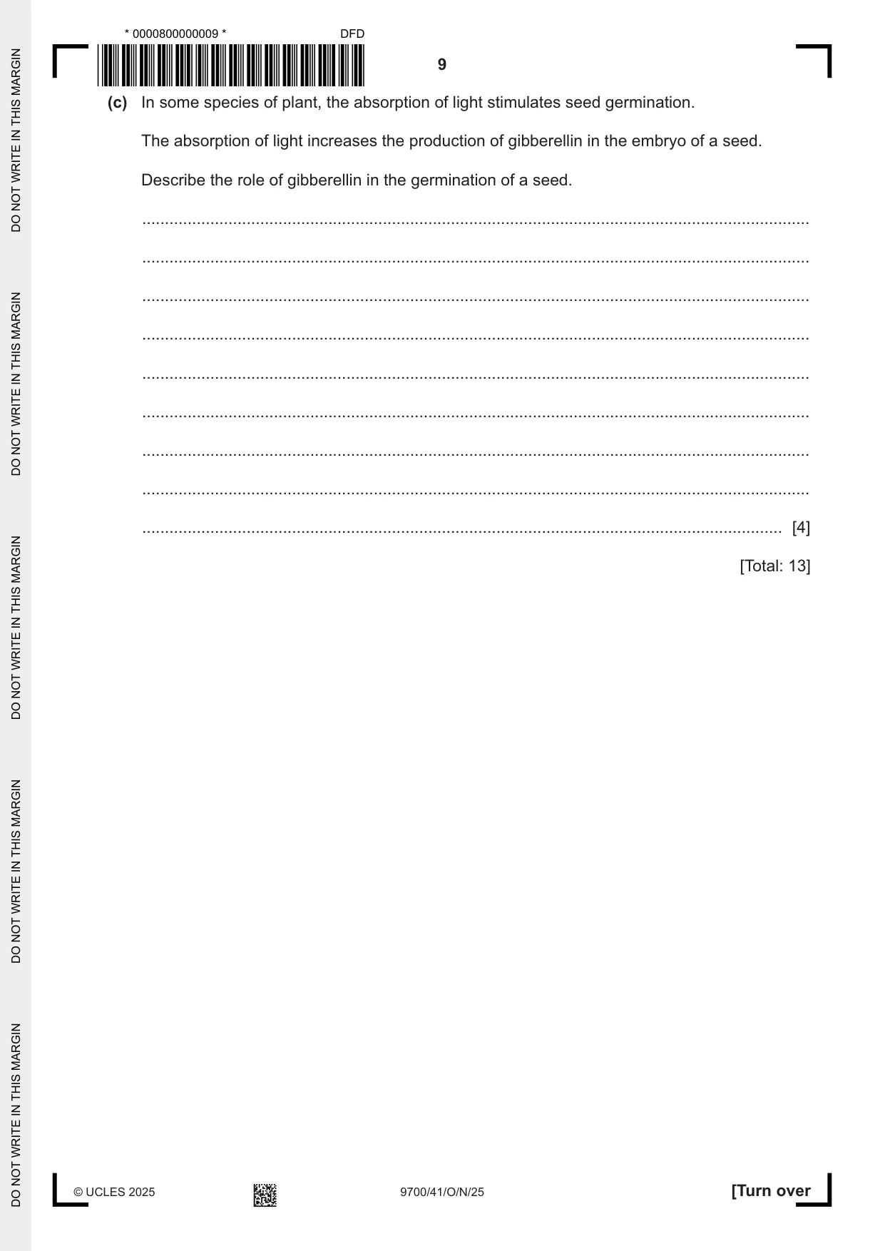 Cambridge A Level Biology 9700 2025 Oct/Nov Paper 4 · Variant 1 question paper, page 9 of 20