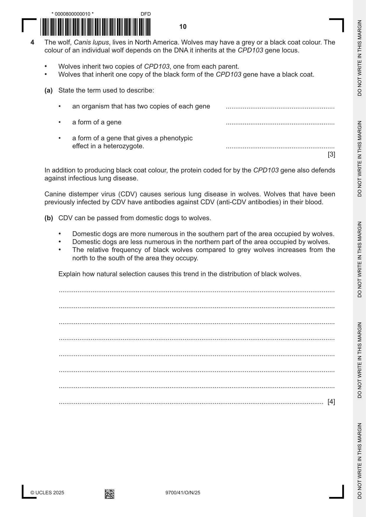 Cambridge A Level Biology 9700 2025 Oct/Nov Paper 4 · Variant 1 question paper, page 10 of 20