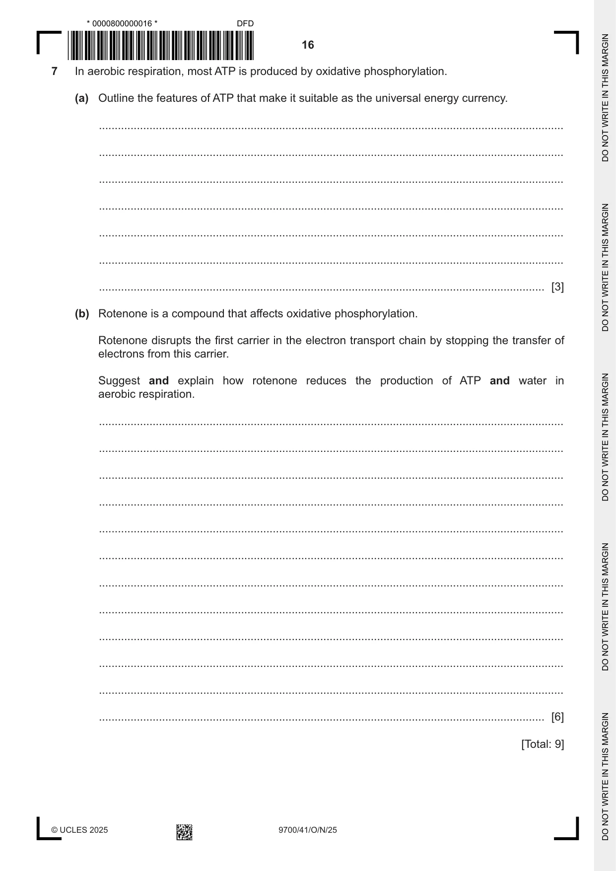 Cambridge A Level Biology 9700 2025 Oct/Nov Paper 4 · Variant 1 question paper, page 16 of 20