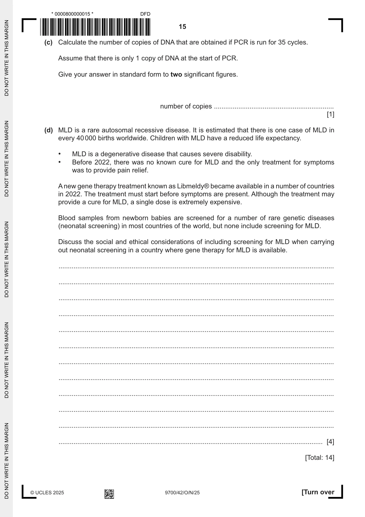 Cambridge A Level Biology 9700 2025 Oct/Nov Paper 4 · Variant 2 question paper, page 15 of 28
