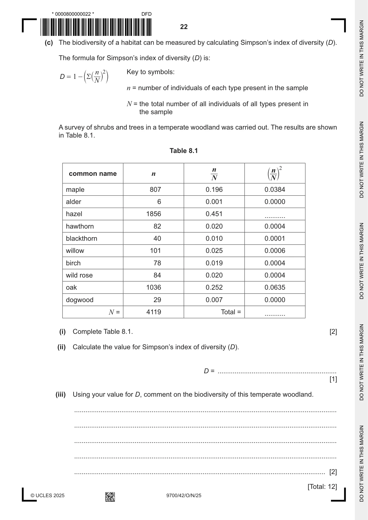 Cambridge A Level Biology 9700 2025 Oct/Nov Paper 4 · Variant 2 question paper, page 22 of 28