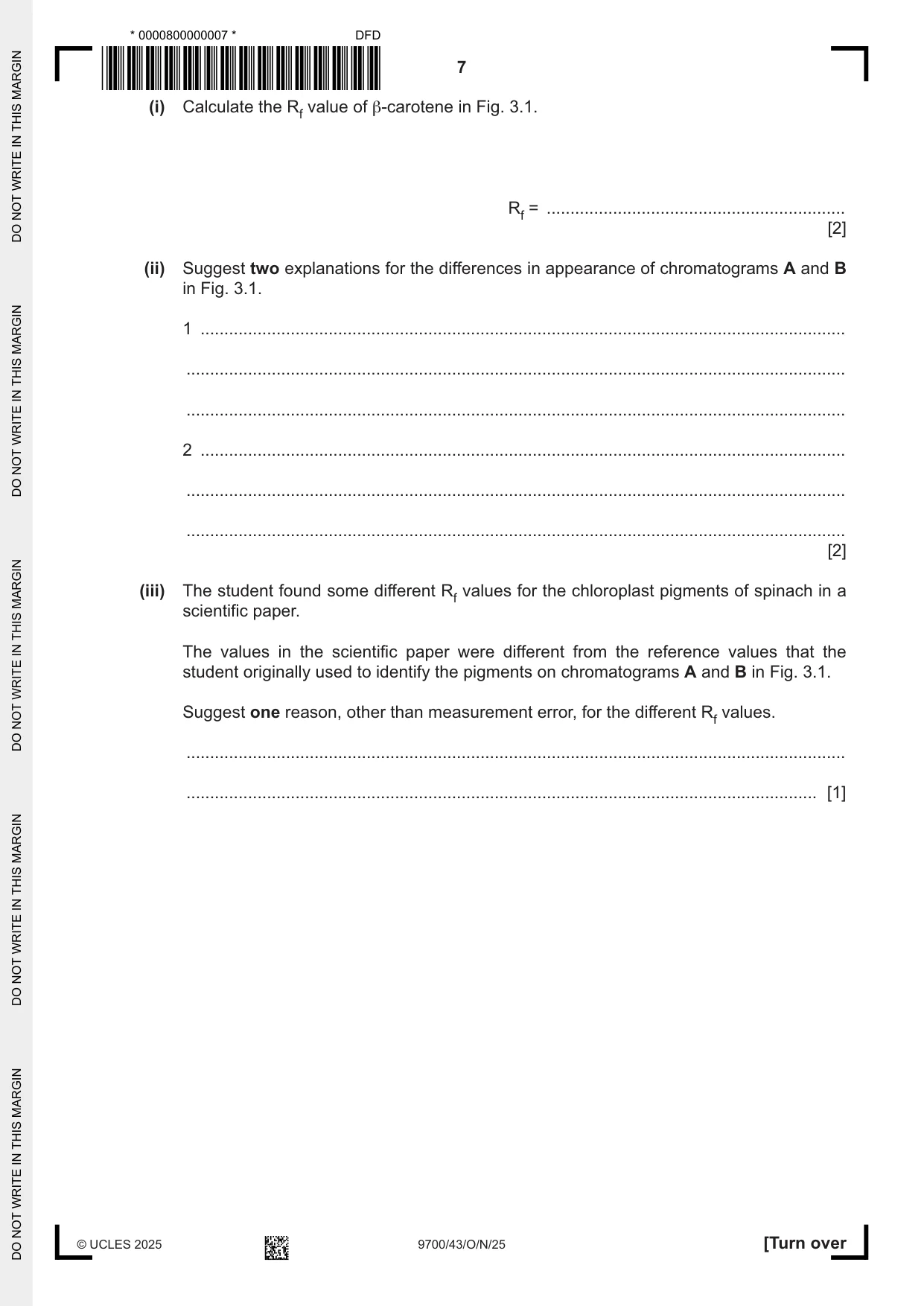 Cambridge A Level Biology 9700 2025 Oct/Nov Paper 4 · Variant 3 question paper, page 7 of 20