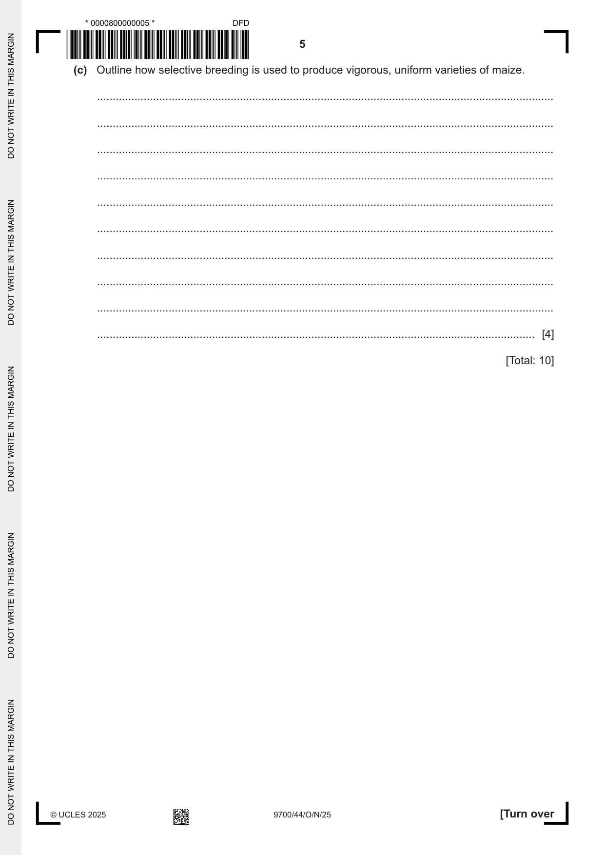 Cambridge A Level Biology 9700 2025 Oct/Nov Paper 4 · Variant 4 question paper, page 5 of 28