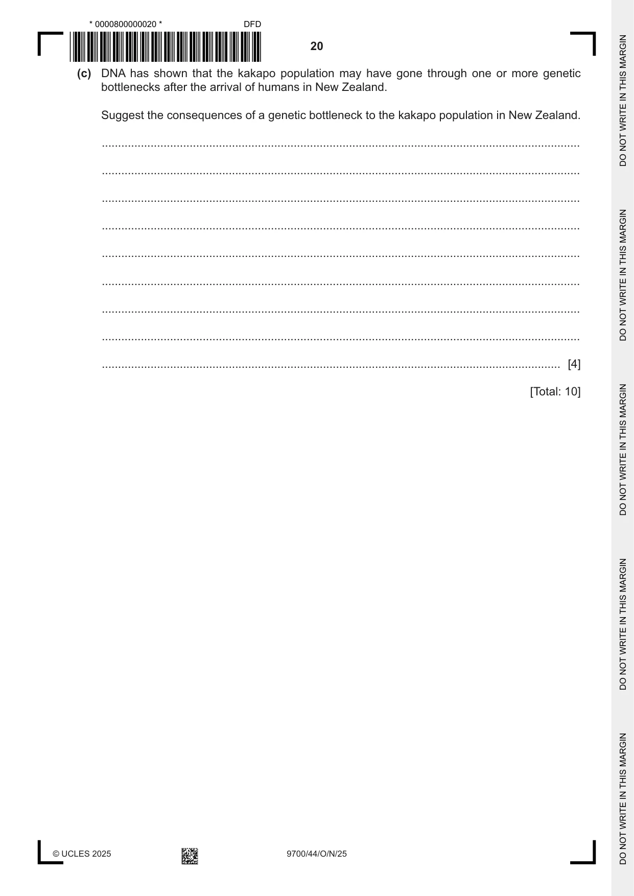 Cambridge A Level Biology 9700 2025 Oct/Nov Paper 4 · Variant 4 question paper, page 20 of 28