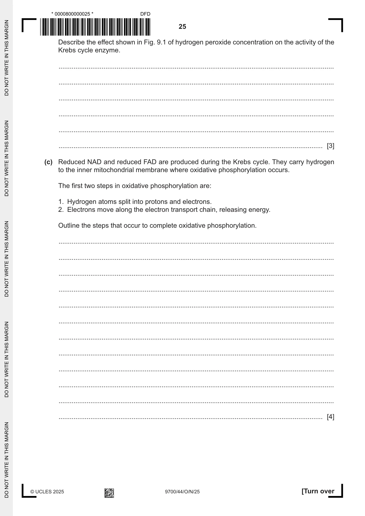 Cambridge A Level Biology 9700 2025 Oct/Nov Paper 4 · Variant 4 question paper, page 25 of 28