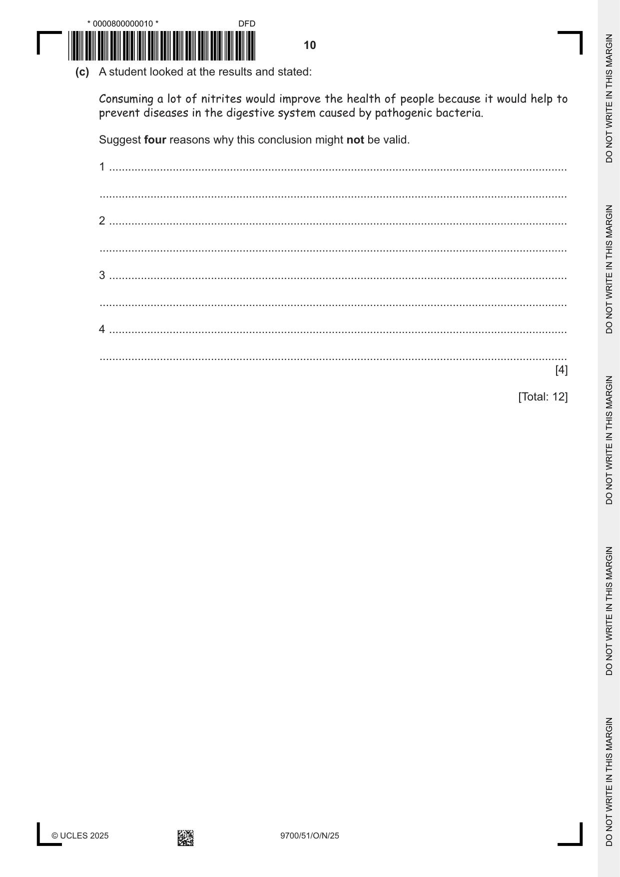 Cambridge A Level Biology 9700 2025 Oct/Nov Paper 5 · Variant 1 question paper, page 10 of 12