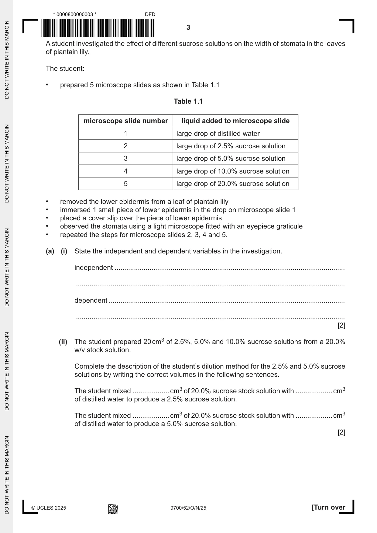 Cambridge A Level Biology 9700 2025 Oct/Nov Paper 5 · Variant 2 question paper, page 3 of 12