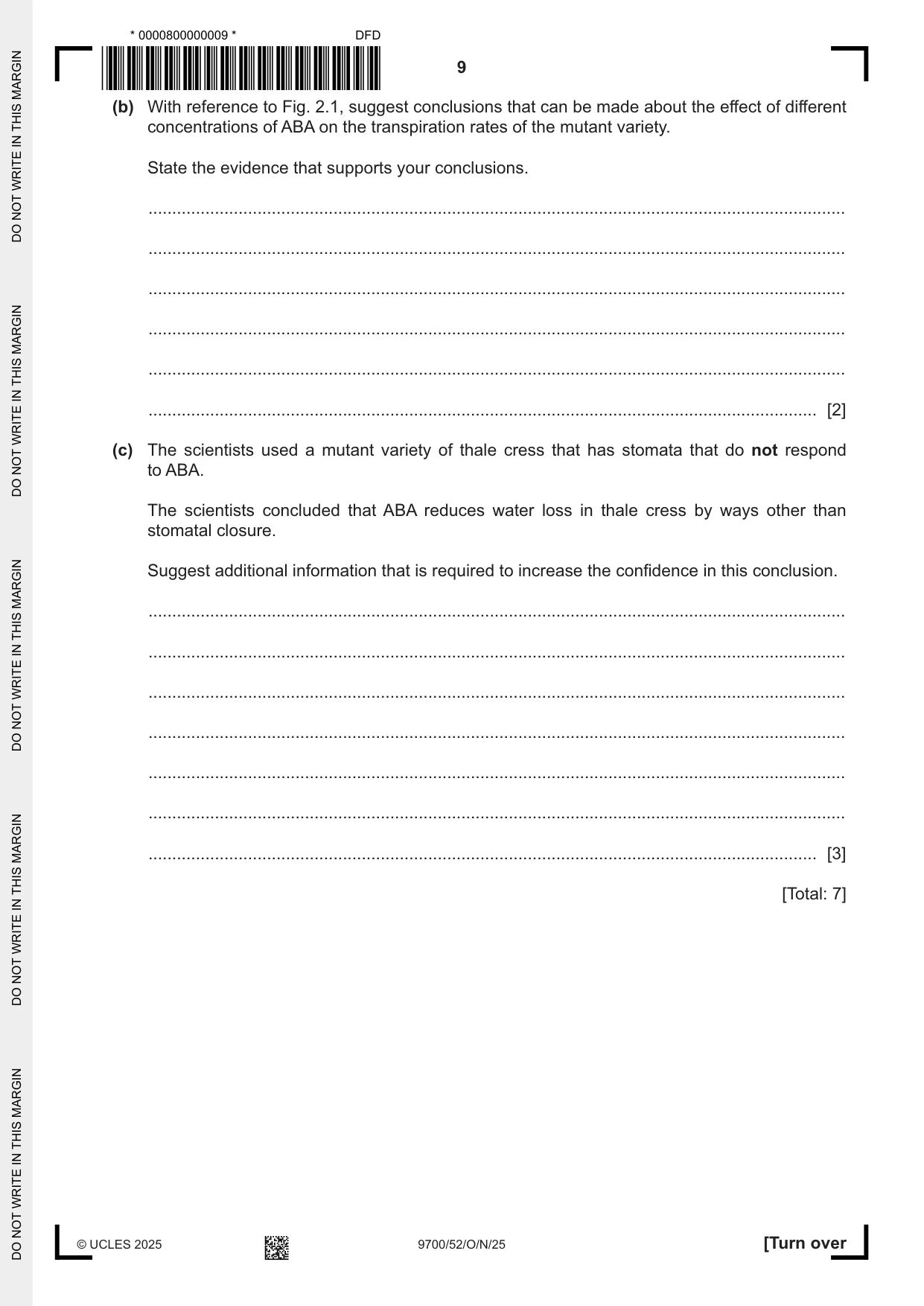 Cambridge A Level Biology 9700 2025 Oct/Nov Paper 5 · Variant 2 question paper, page 9 of 12
