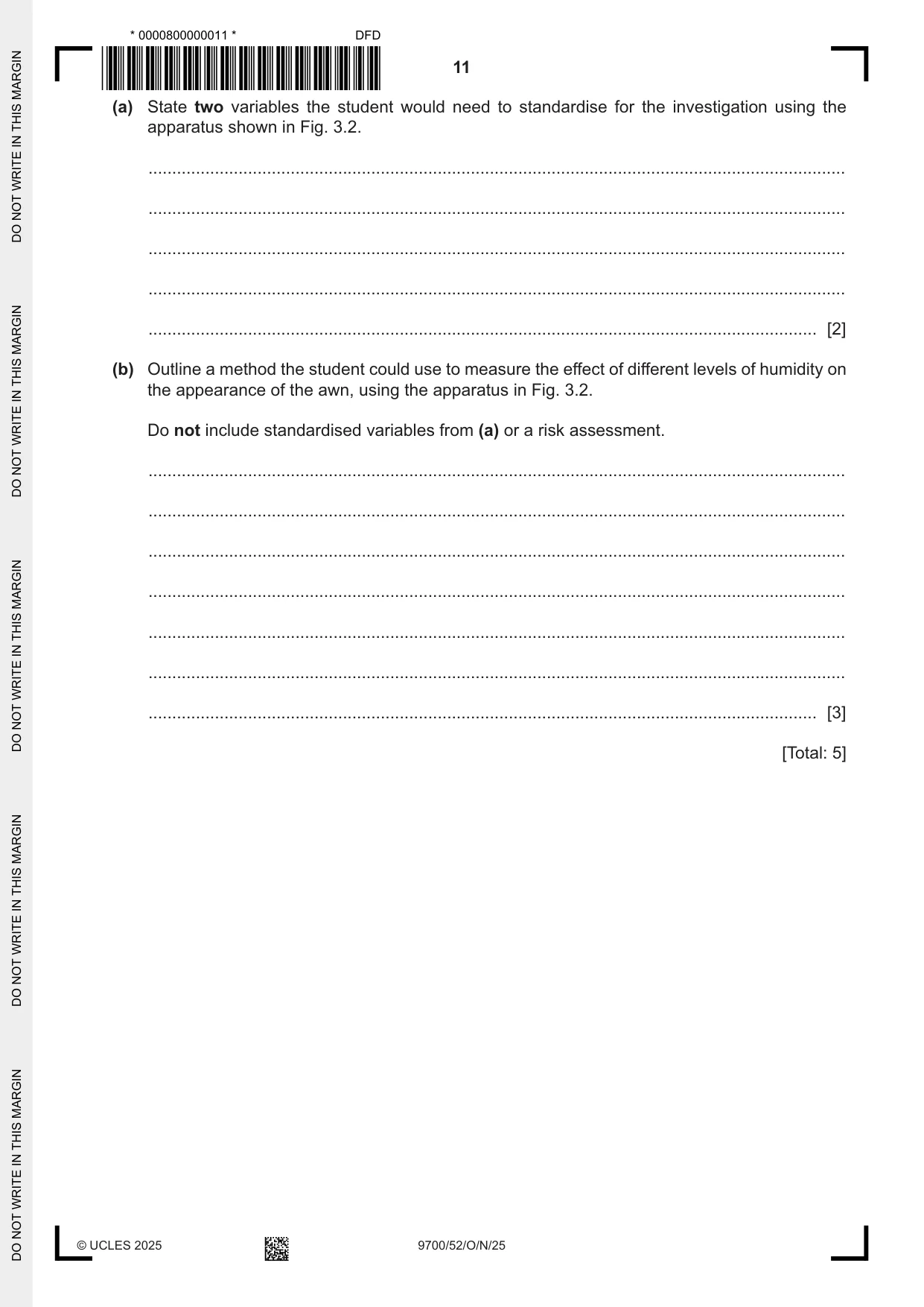 Cambridge A Level Biology 9700 2025 Oct/Nov Paper 5 · Variant 2 question paper, page 11 of 12