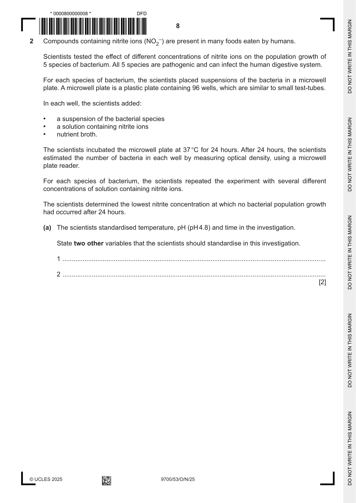 Cambridge A Level Biology 9700 2025 Oct/Nov Paper 5 · Variant 3 question paper, page 8 of 12