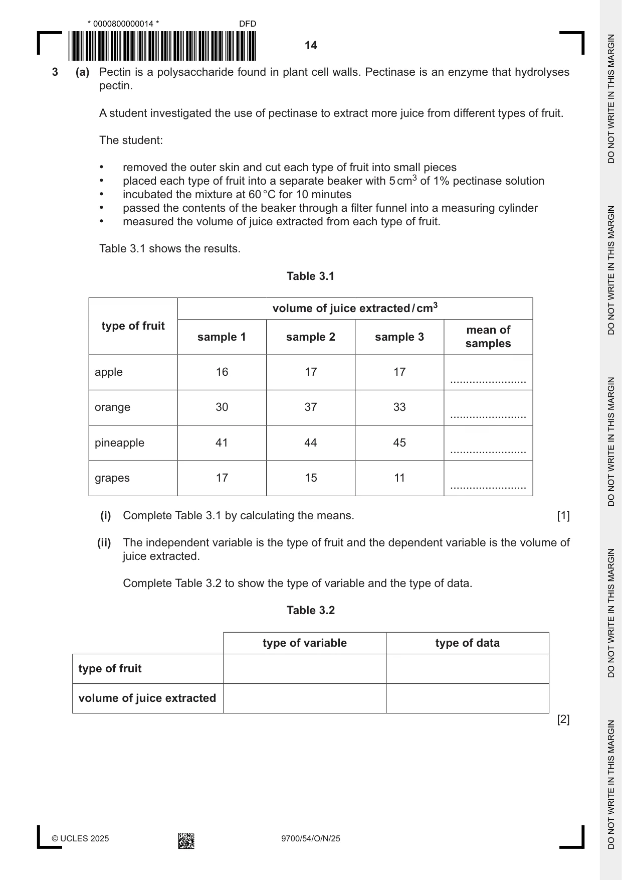 Cambridge A Level Biology 9700 2025 Oct/Nov Paper 5 · Variant 4 question paper, page 14 of 16