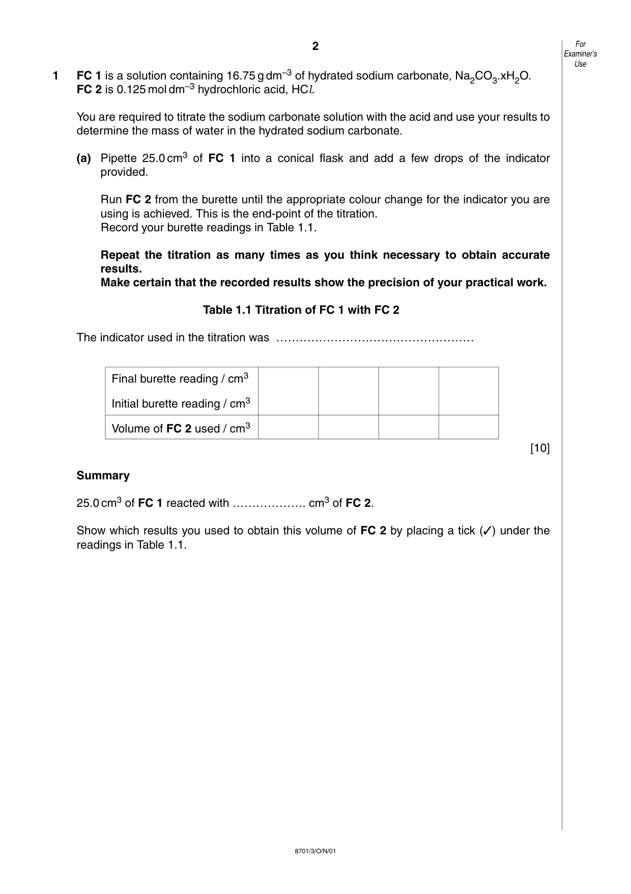 Cambridge A Level Chemistry 9701 2001 Oct/Nov Paper 3 · Variant 1 question paper, page 2 of 8