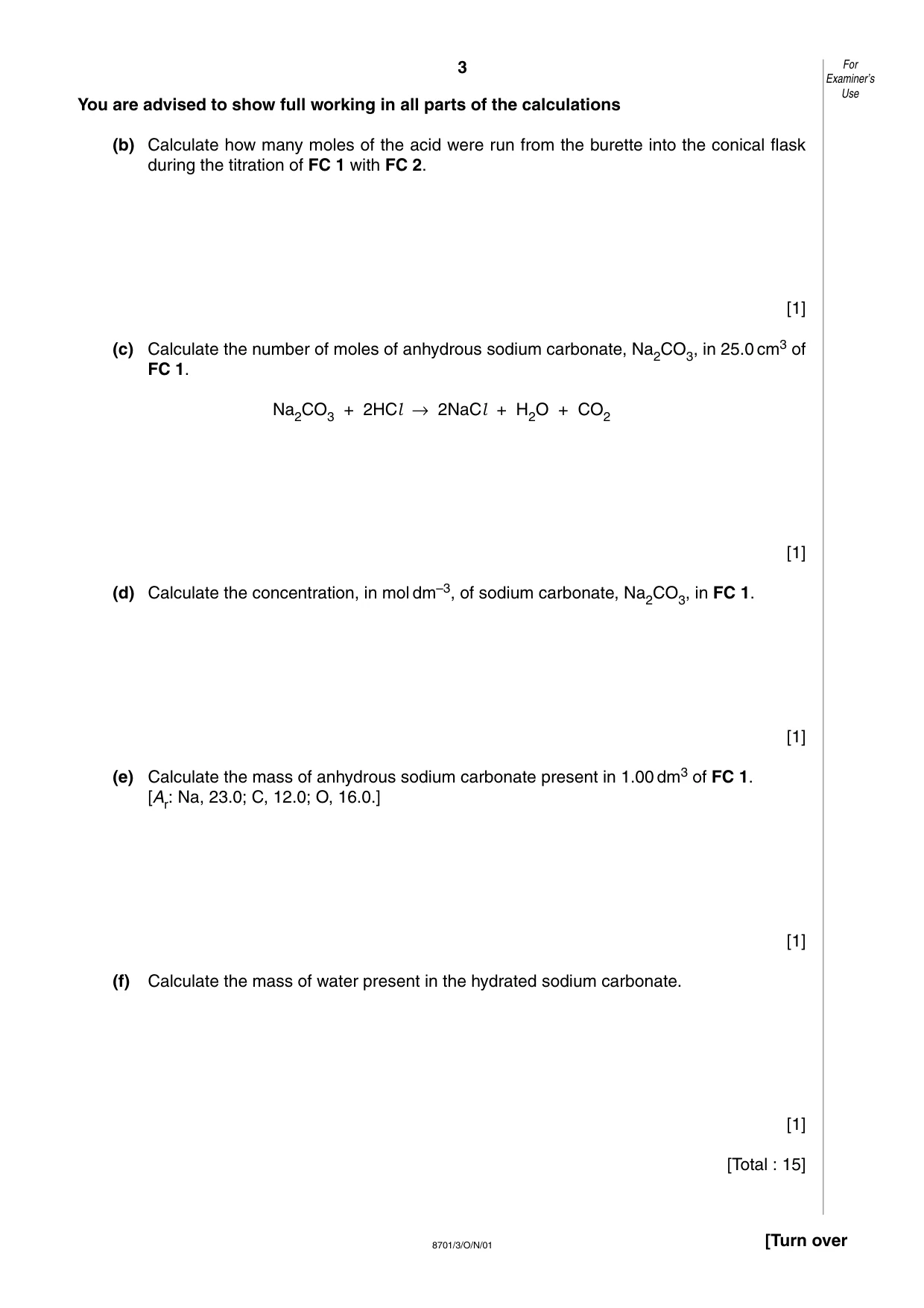 Cambridge A Level Chemistry 9701 2001 Oct/Nov Paper 3 · Variant 1 question paper, page 3 of 8