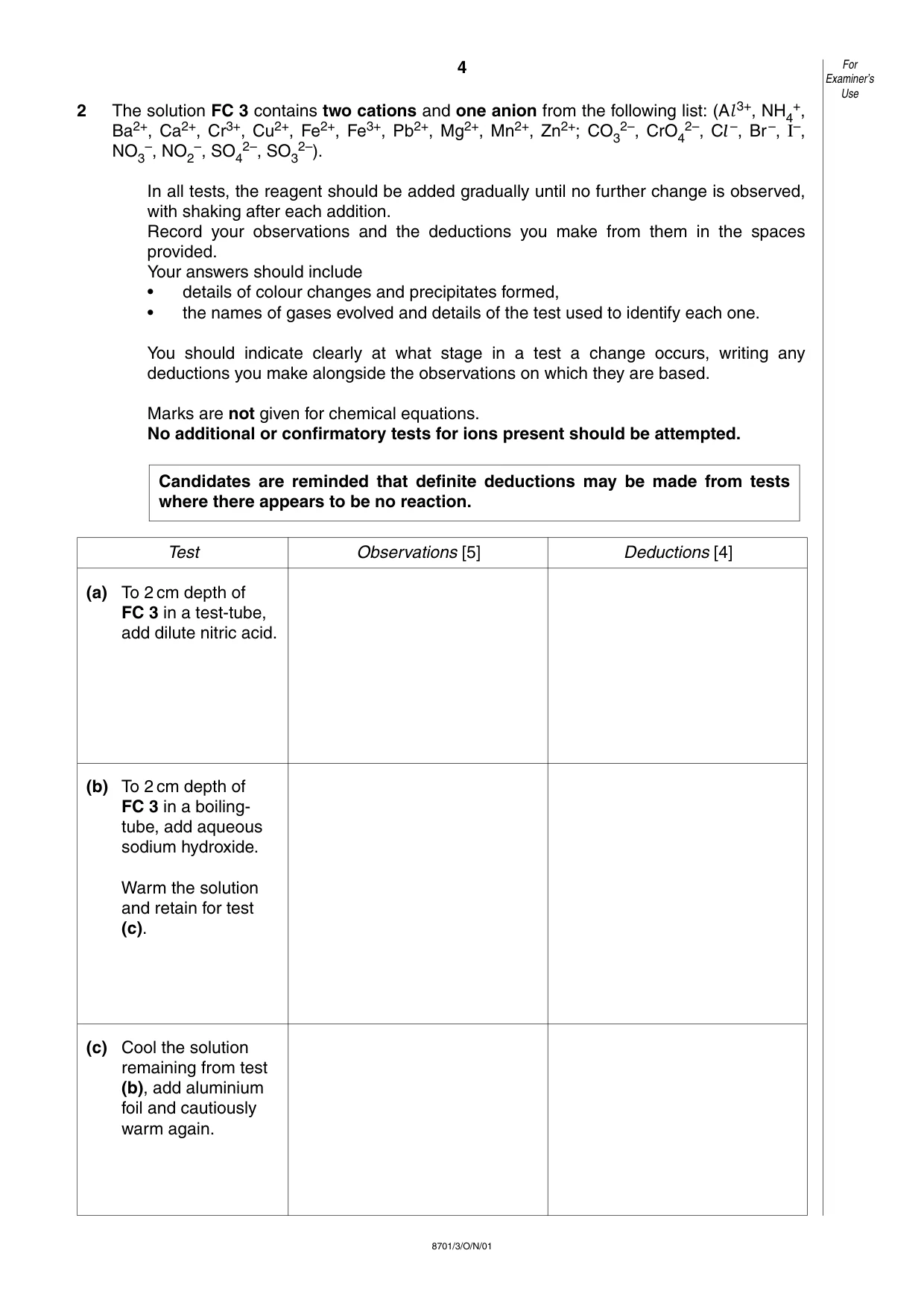Cambridge A Level Chemistry 9701 2001 Oct/Nov Paper 3 · Variant 1 question paper, page 4 of 8