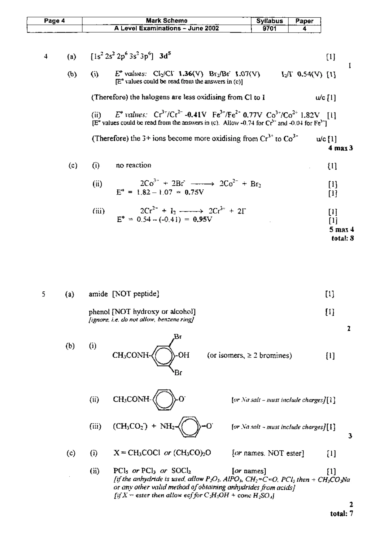 Mark scheme, page 5 of 7
