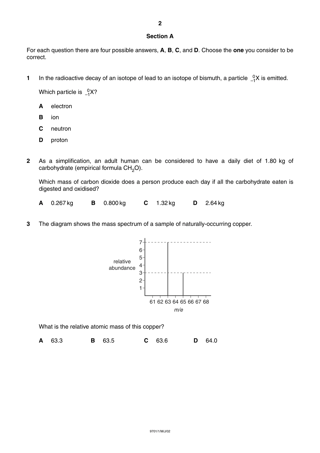 Cambridge A Level Chemistry 9701 2002 May/June Paper 1 · Variant 1 question paper, page 2 of 16