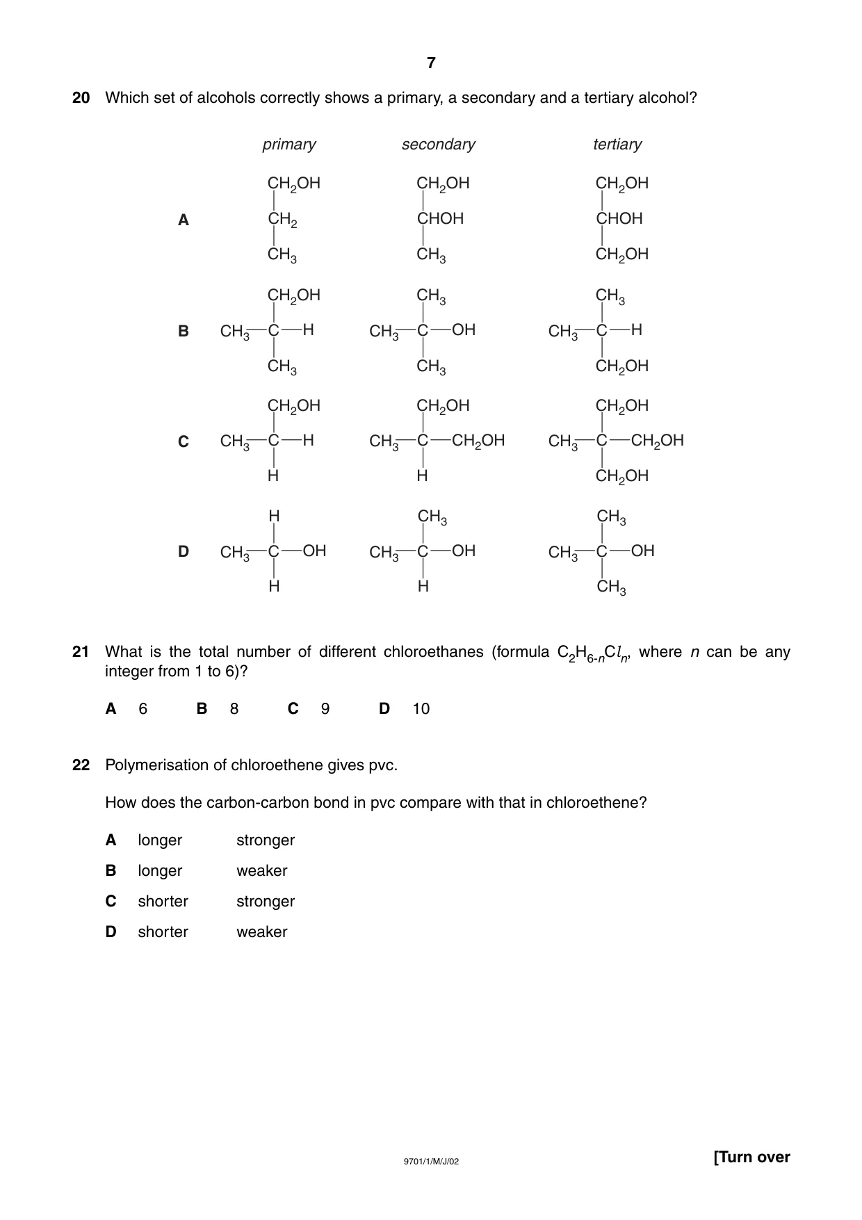 Cambridge A Level Chemistry 9701 2002 May/June Paper 1 · Variant 1 question paper, page 7 of 16